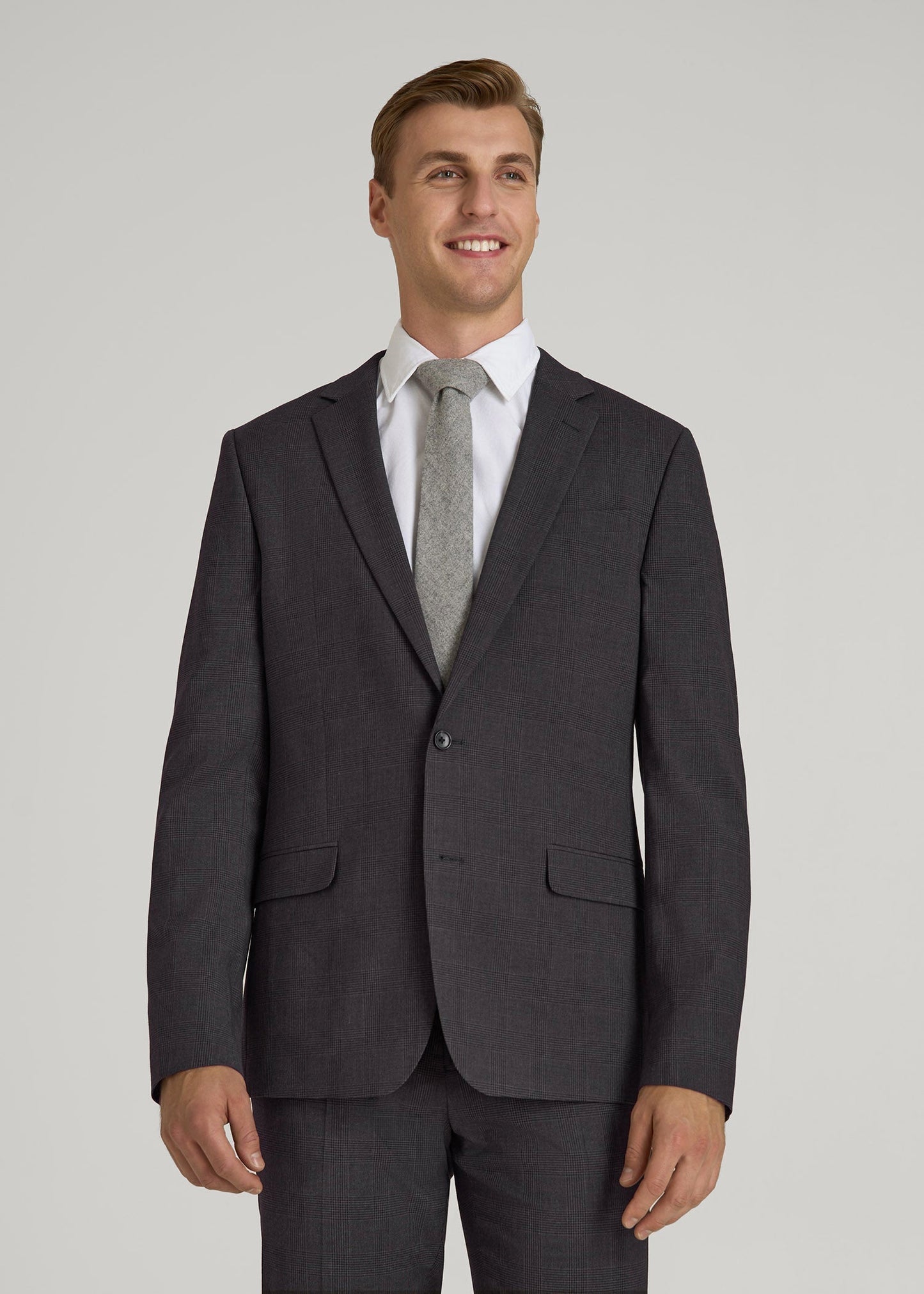 American Tall Men Suit Jacket for Tall Men in Charcoal Plaid
