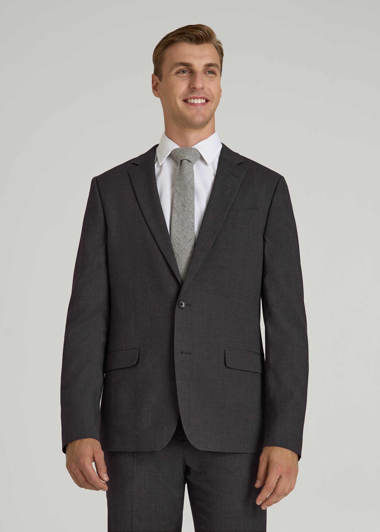 American Tall Men Suit Jacket for Tall Men in Charcoal Plaid