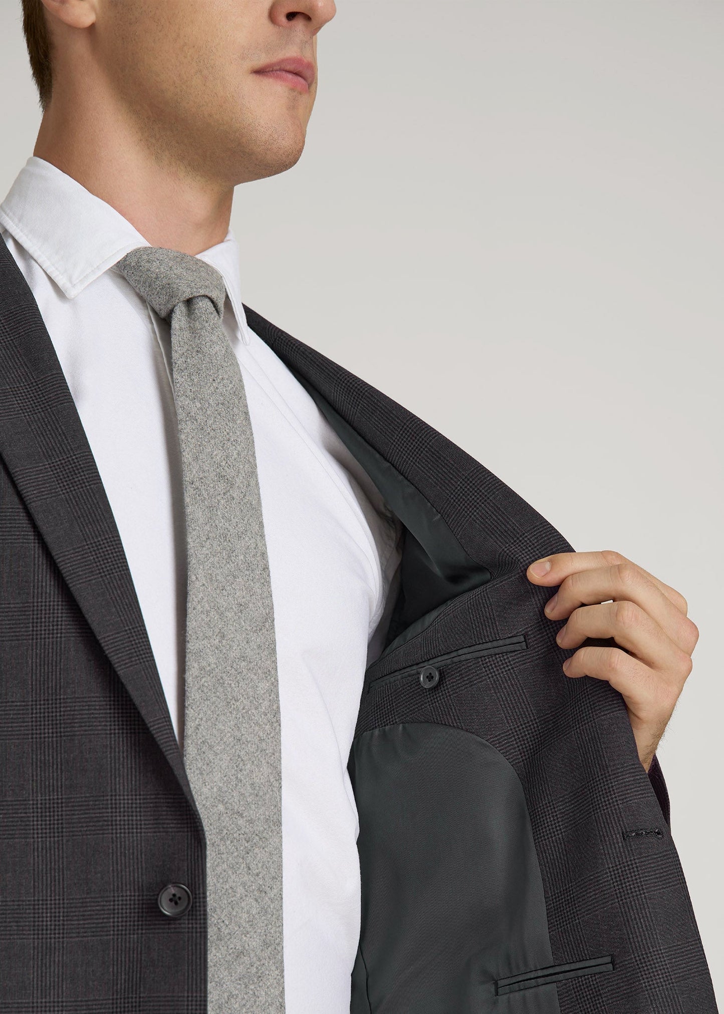 American Tall Men Suit Jacket for Tall Men in Charcoal Plaid