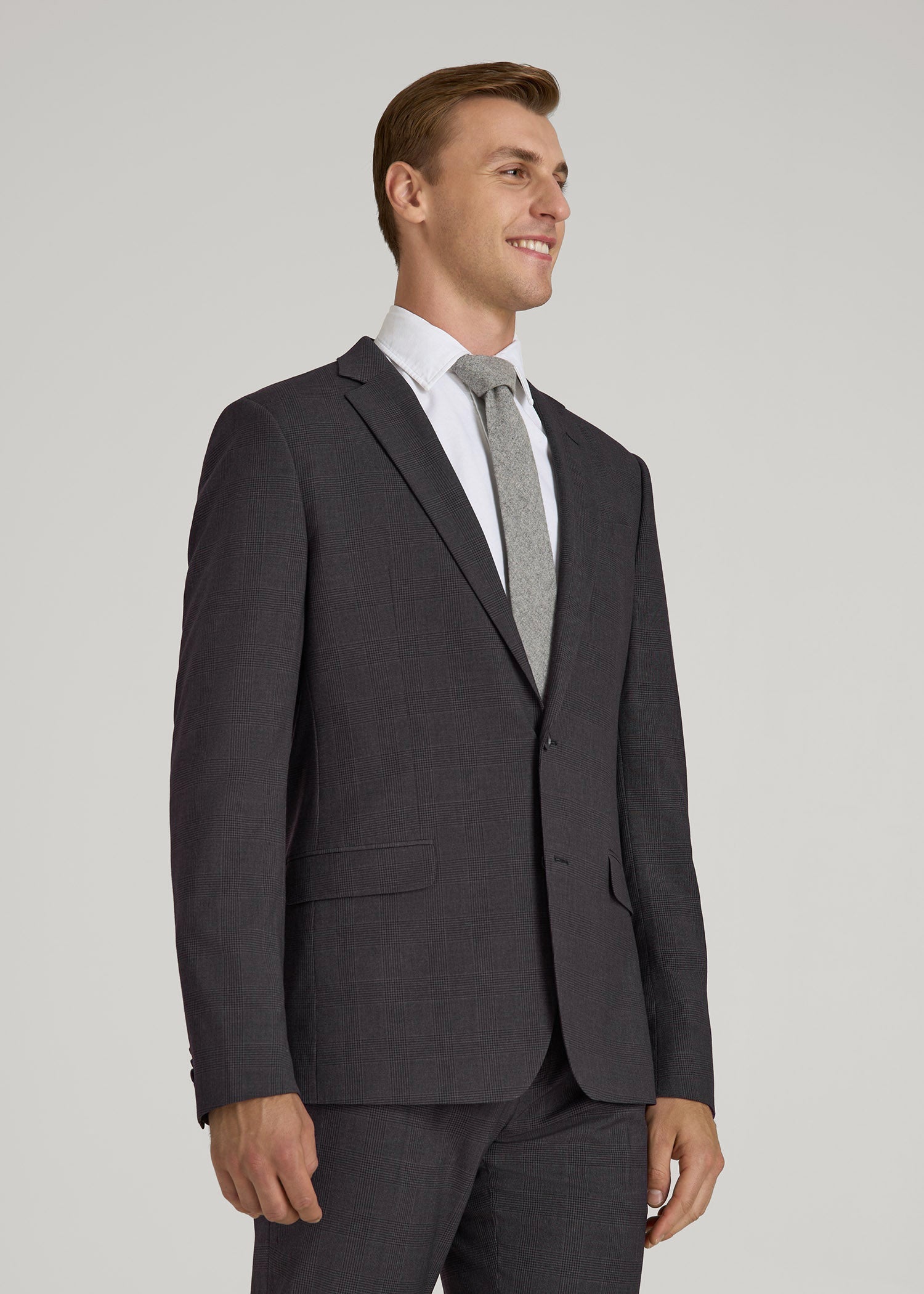 American Tall Men Suit Jacket for Tall Men in Charcoal Plaid