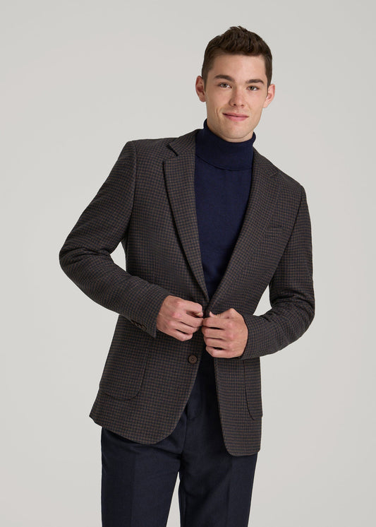 American Tall Men Wool Blend Blazer for Tall Men in Indigo and Brown Houndstooth