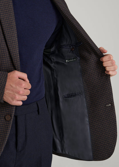 American Tall Men Wool Blend Blazer for Tall Men in Indigo and Brown Houndstooth