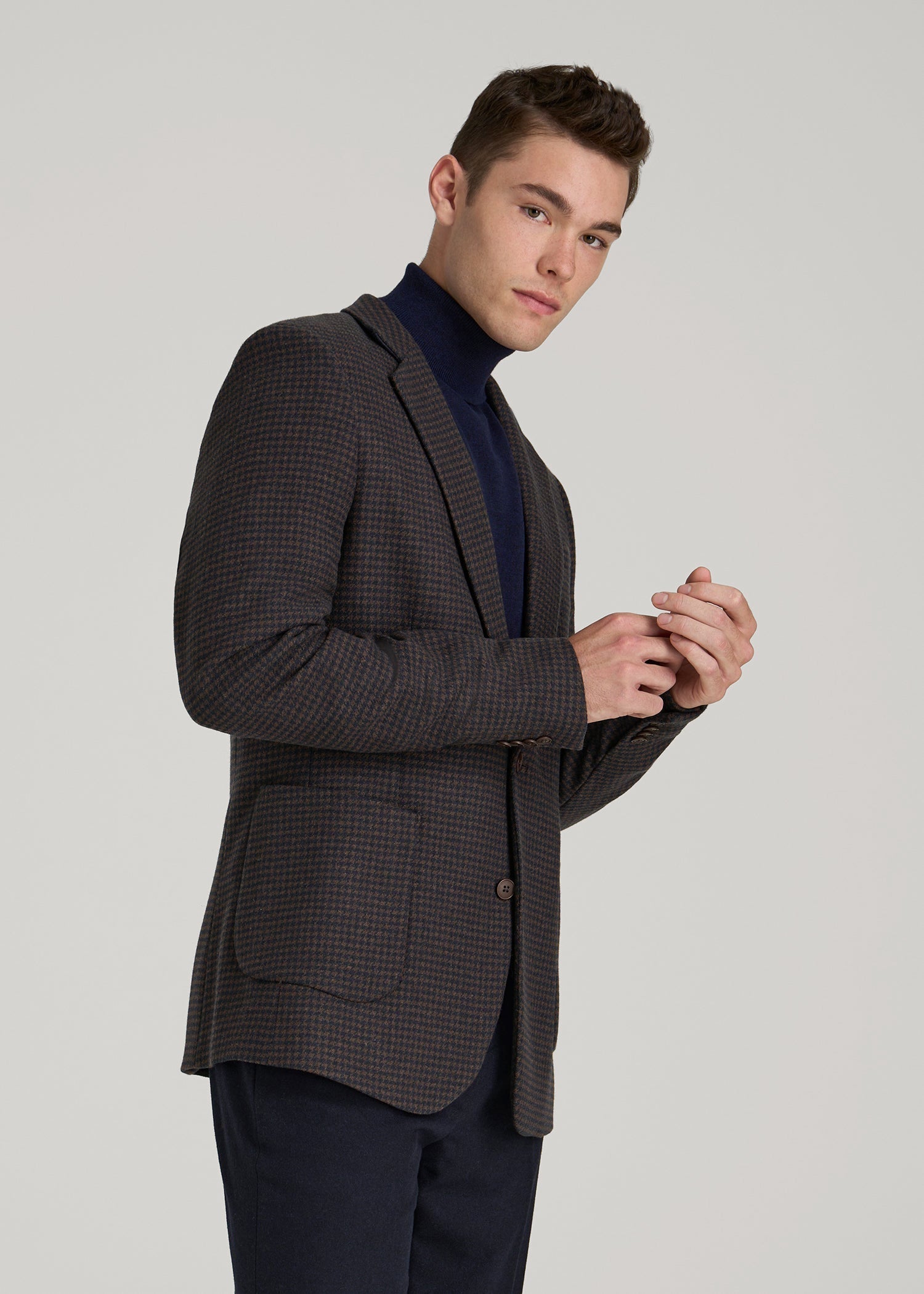 American Tall Men Wool Blend Blazer for Tall Men in Indigo and Brown Houndstooth