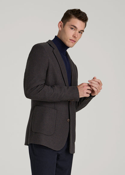 American Tall Men Wool Blend Blazer for Tall Men in Indigo and Brown Houndstooth