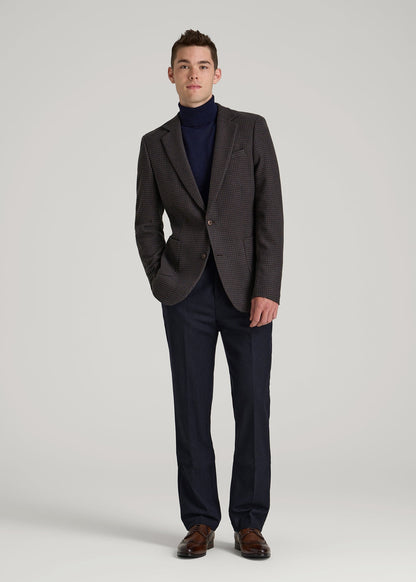 American Tall Men Wool Blend Blazer for Tall Men in Indigo and Brown Houndstooth