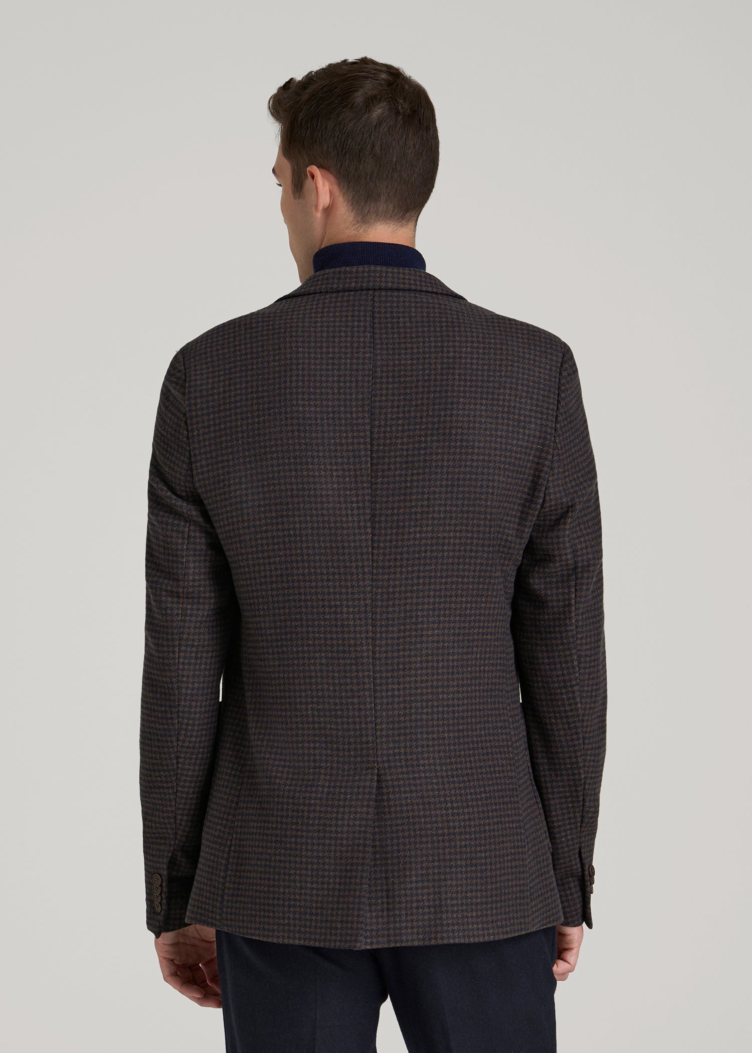 American Tall Men Wool Blend Blazer for Tall Men in Indigo and Brown Houndstooth