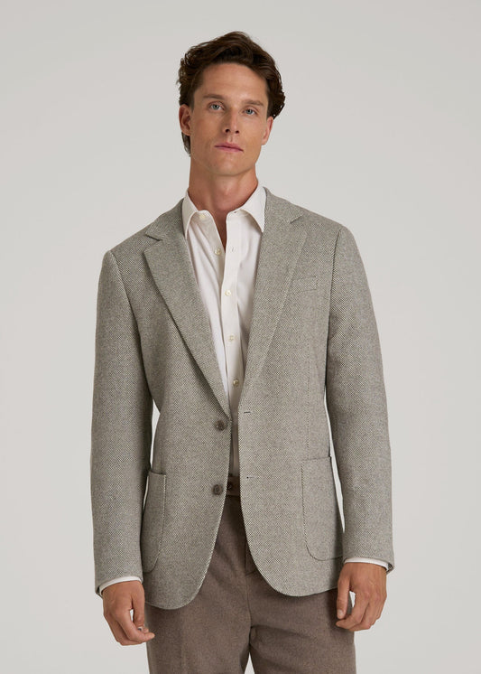 American Tall Men Wool Blend Blazer for Tall Men in Taupe Basketweave
