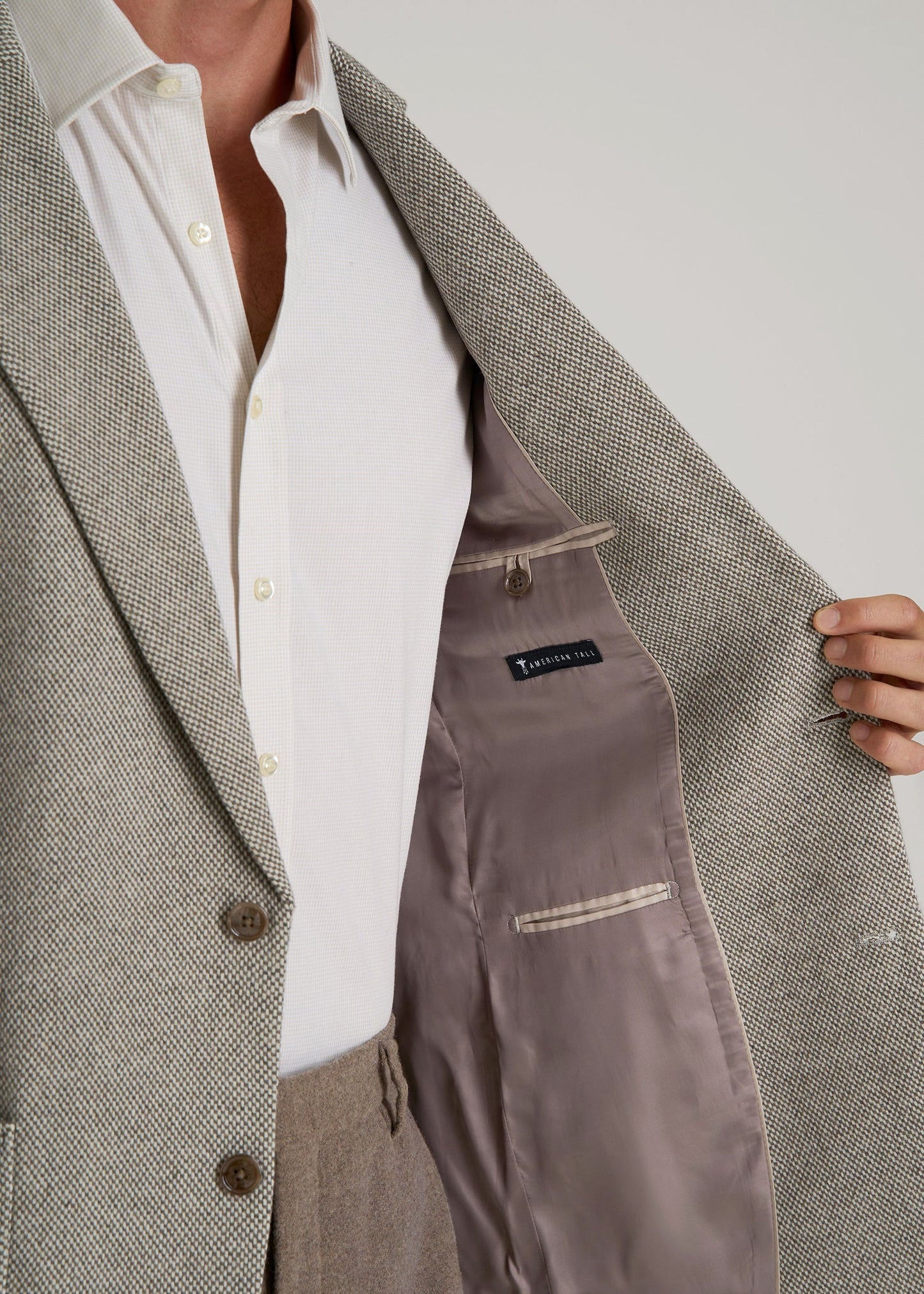 American Tall Men Wool Blend Blazer for Tall Men in Taupe Basketweave