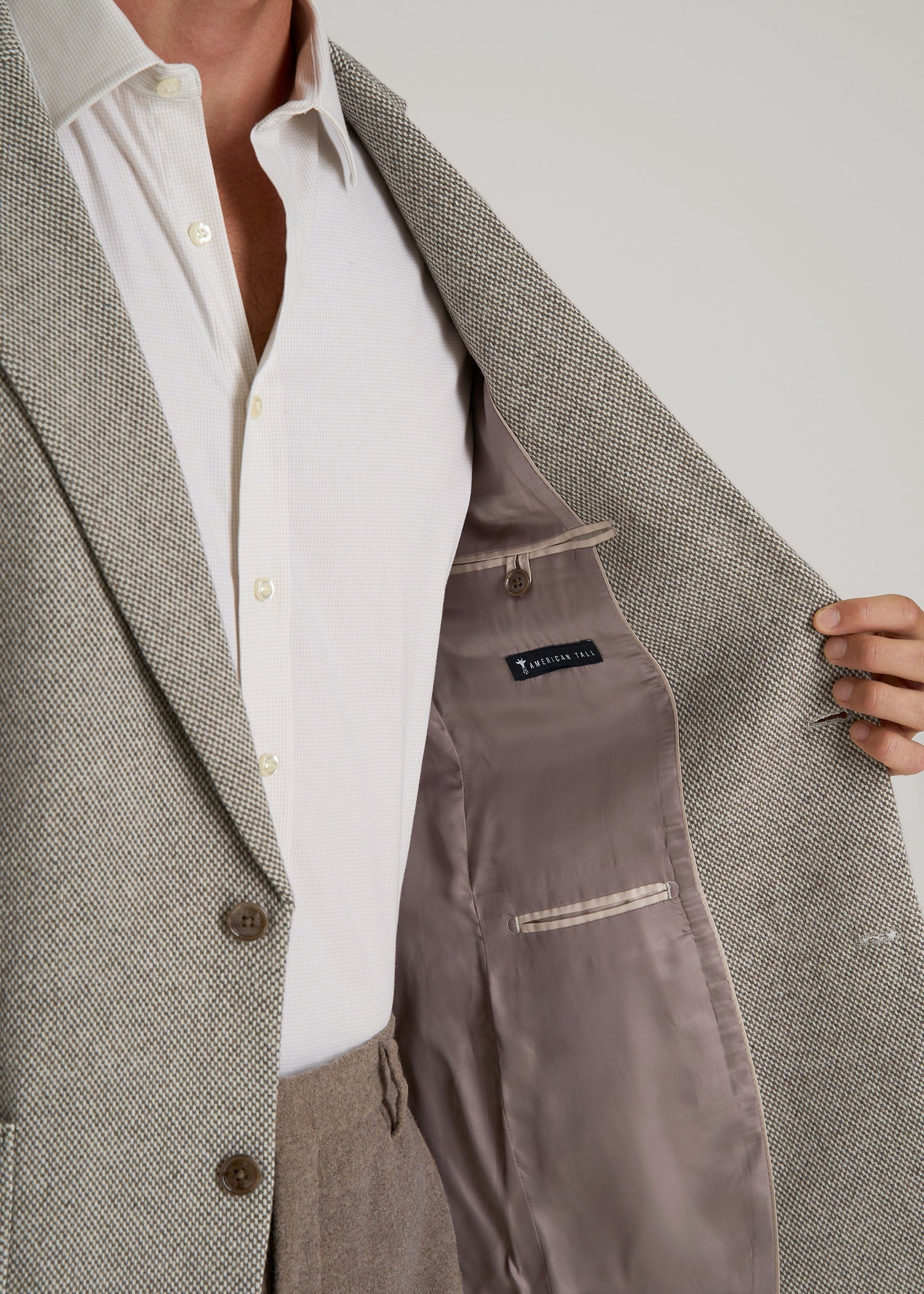 American Tall Men Wool Blend Blazer for Tall Men in Taupe Basketweave