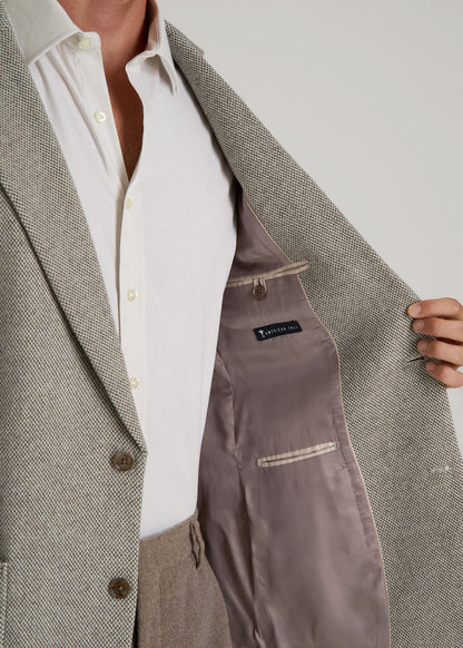 American Tall Men Wool Blend Blazer for Tall Men in Taupe Basketweave