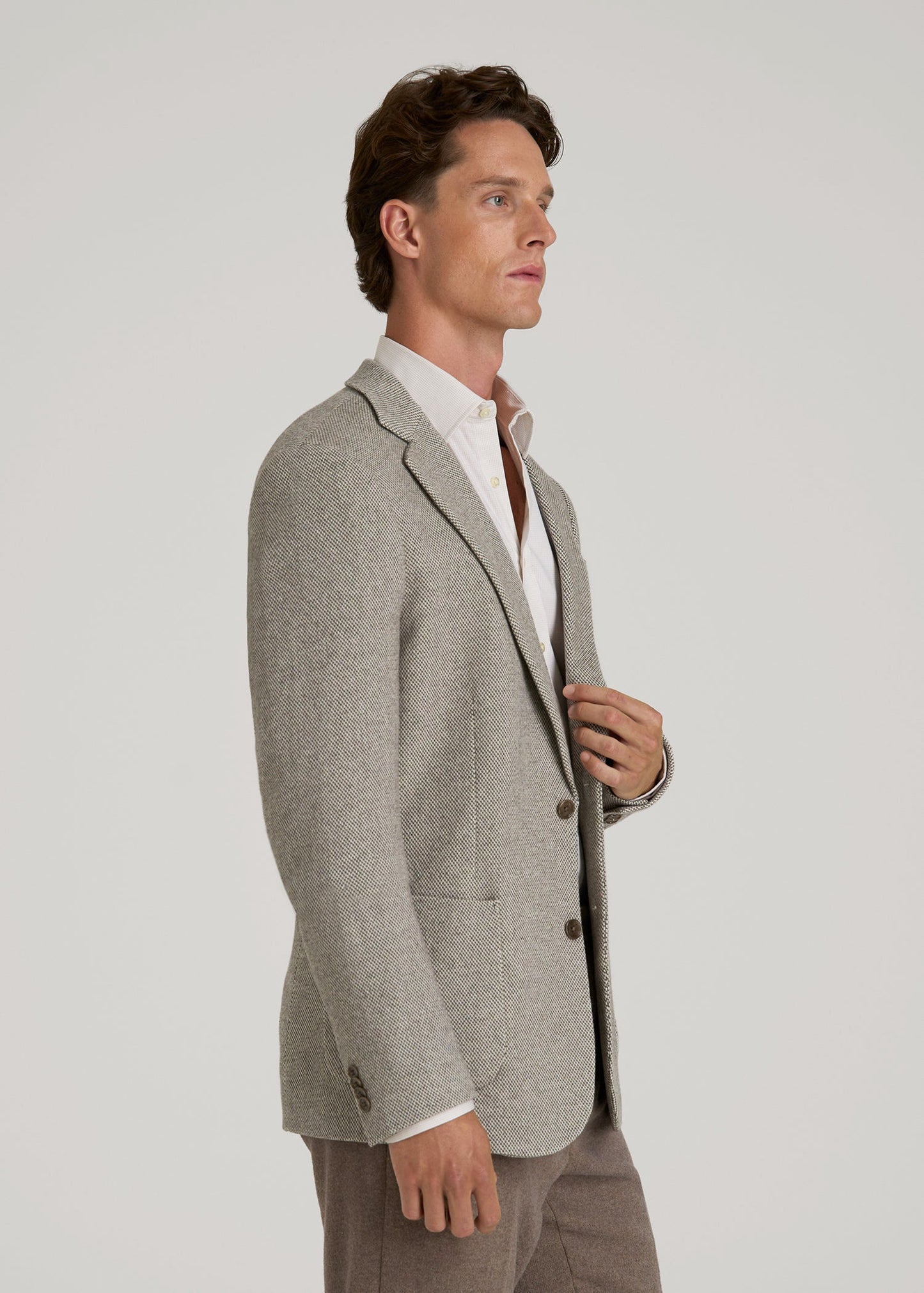 American Tall Men Wool Blend Blazer for Tall Men in Taupe Basketweave