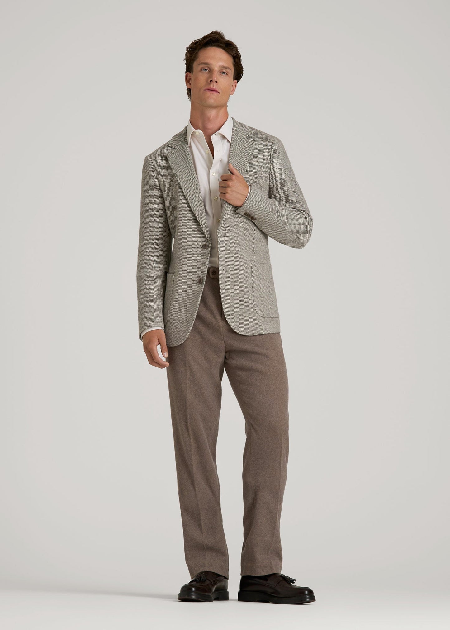 American Tall Men Wool Blend Blazer for Tall Men in Taupe Basketweave