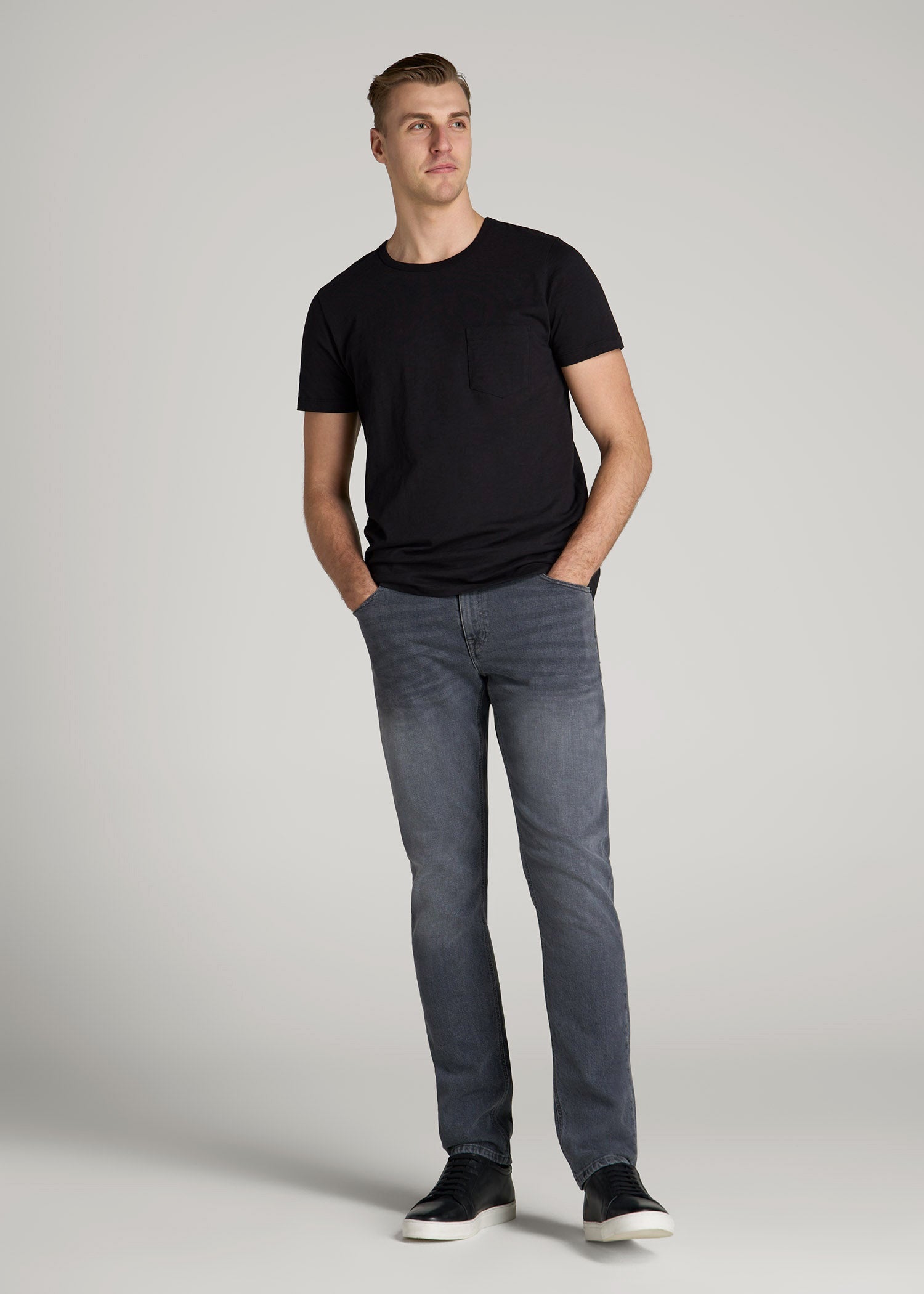 American Tall Men Americana Collection Carman Tapered Fit Jeans For Tall Men in Wolf Grey