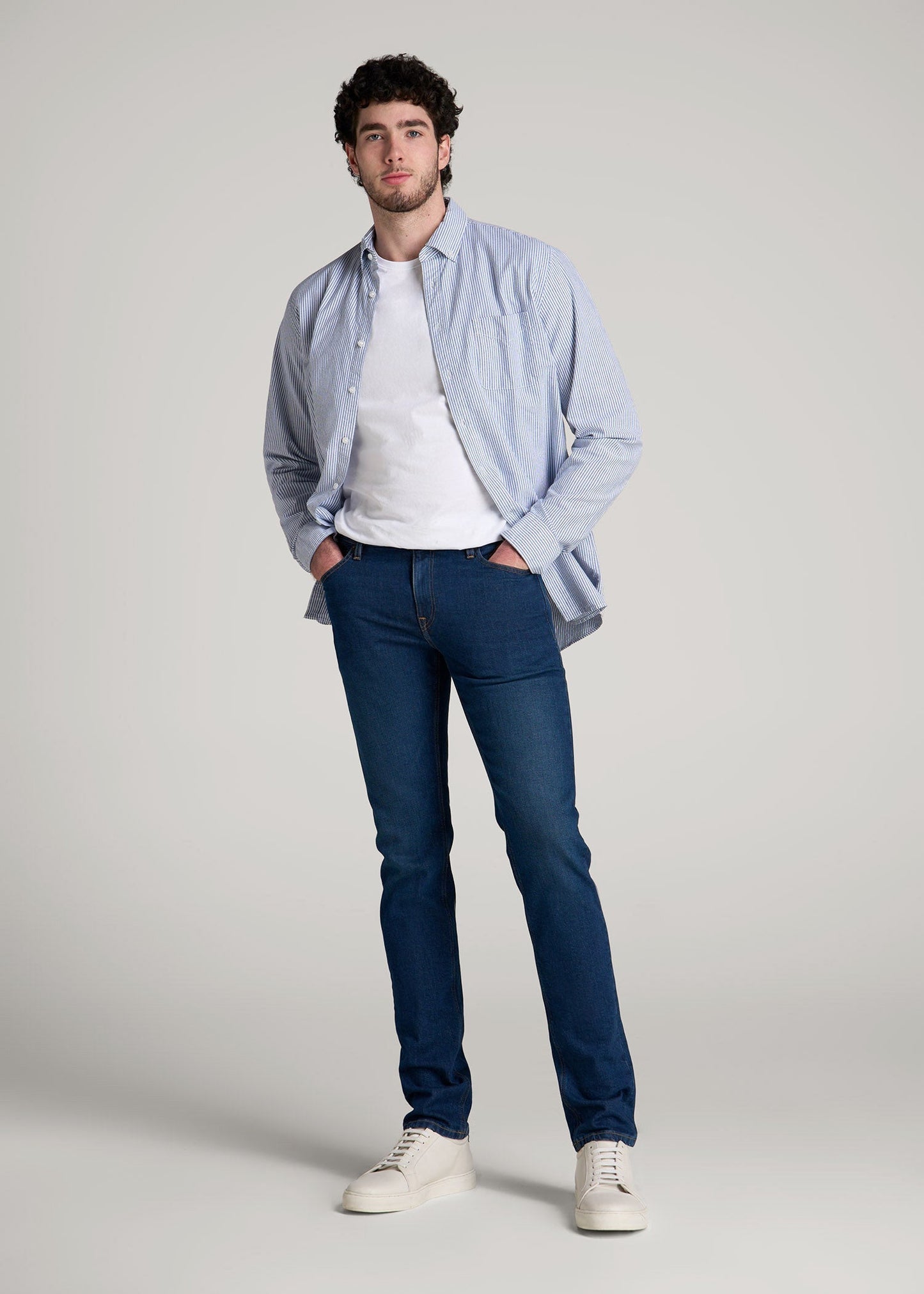 American Tall Men Americana Collection Dylan Slim Fit Jeans For Tall Men in Crown Blue