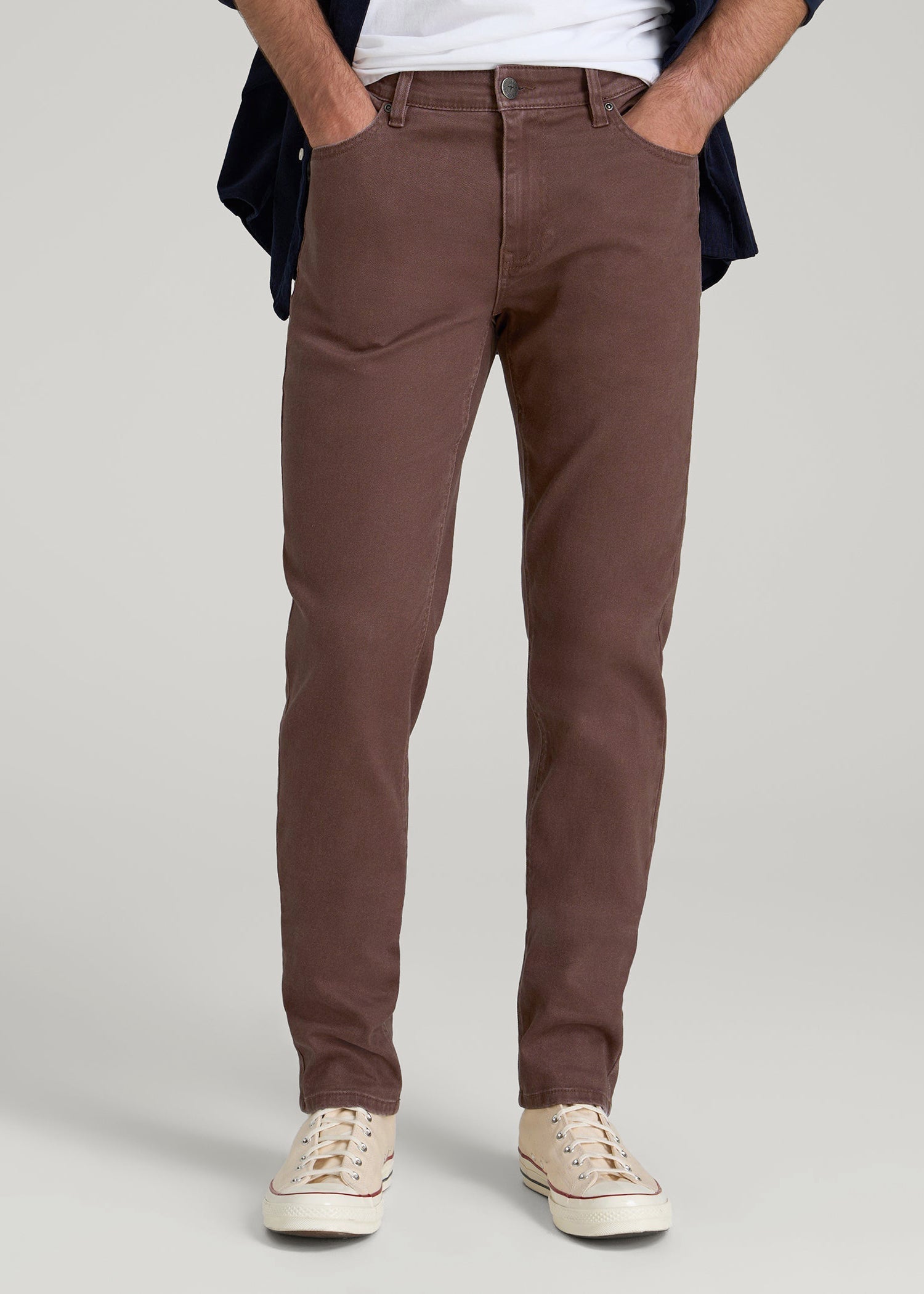 American Tall Men Dylan Slim Fit Colored Jeans for Tall Men in Dark Toffee