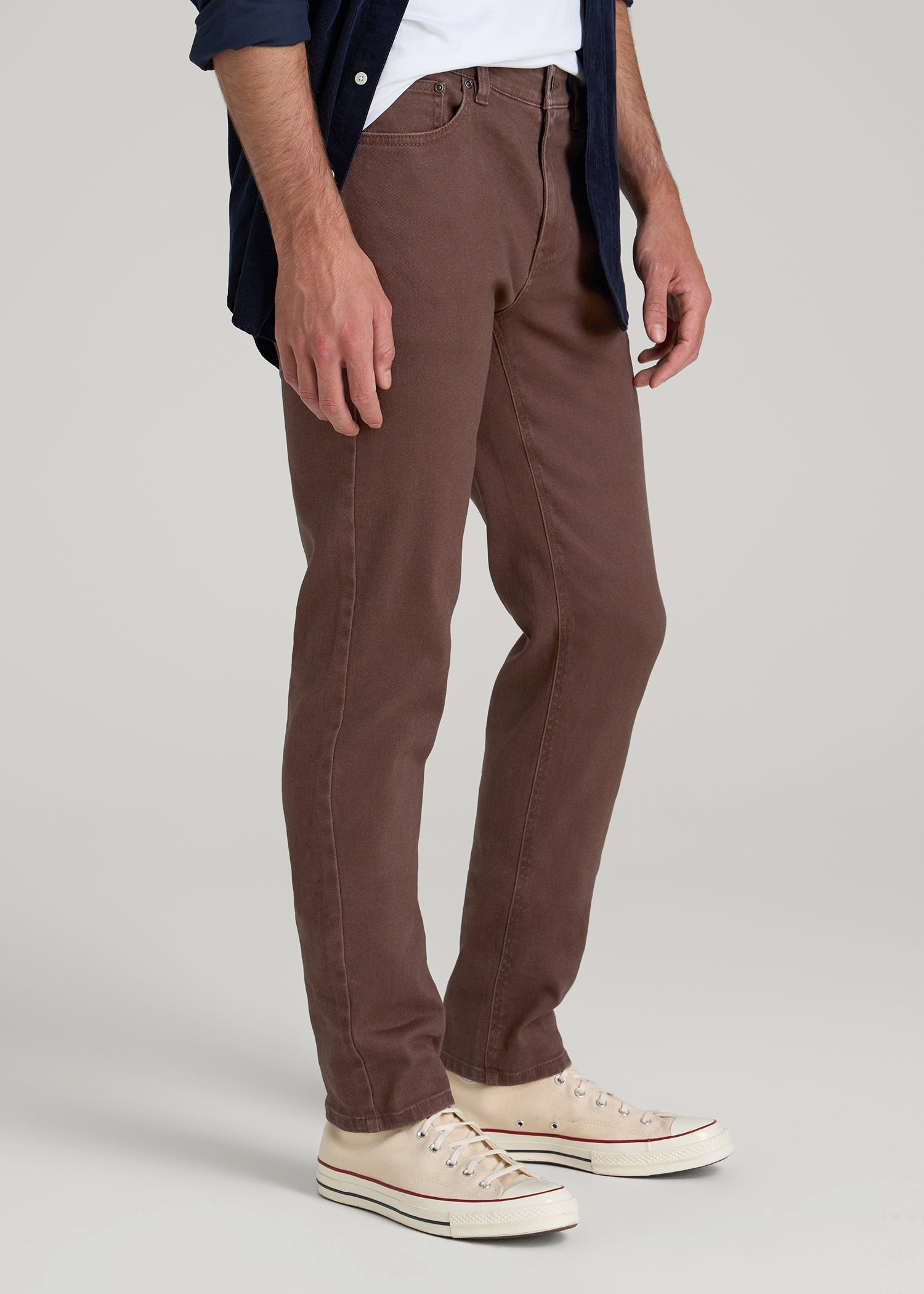 American Tall Men Dylan Slim Fit Colored Jeans for Tall Men in Dark Toffee