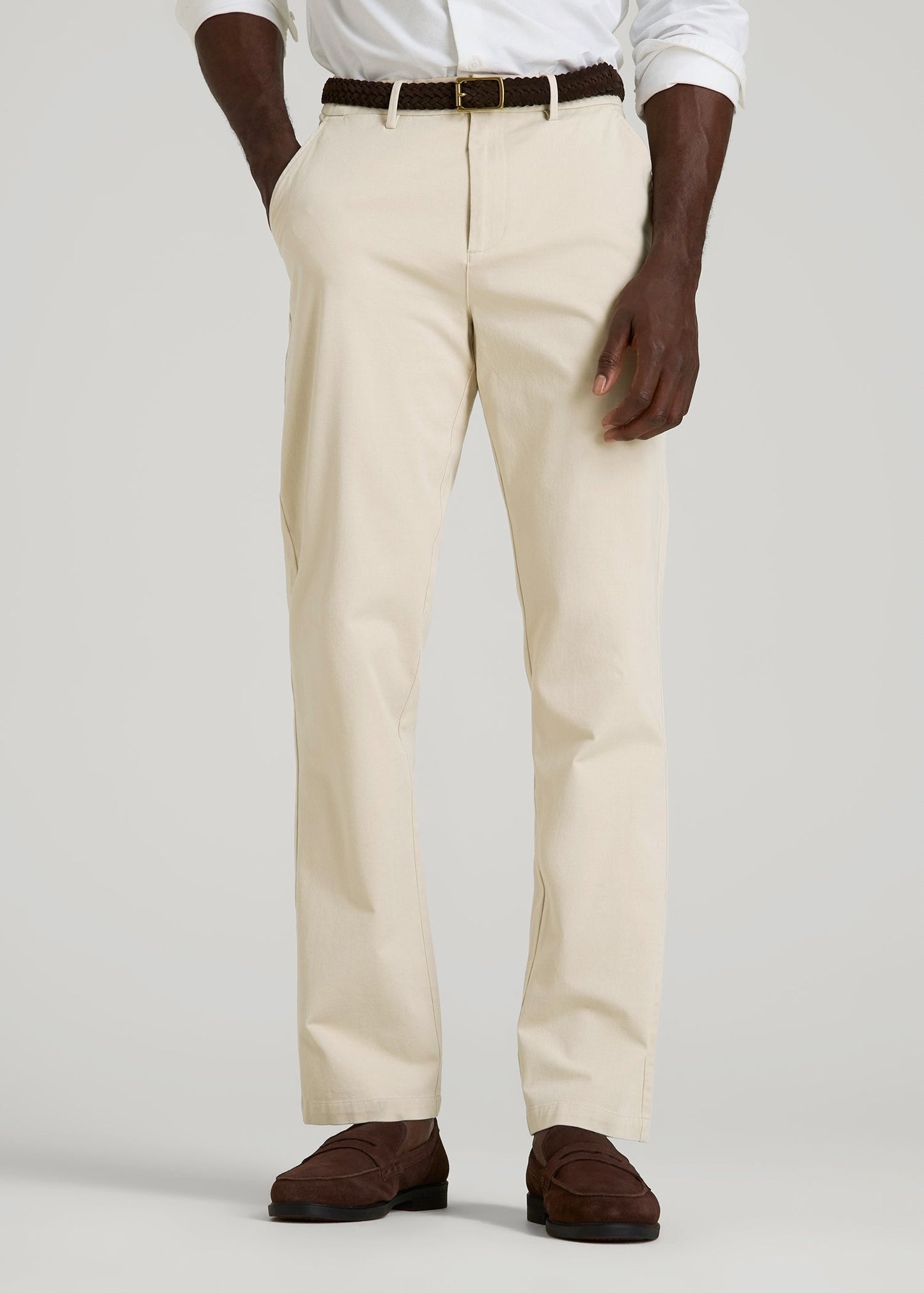 American Tall Men 4 Way Stretch Commuter STRAIGHT Leg Chino Pants for Tall Men in Light Stone
