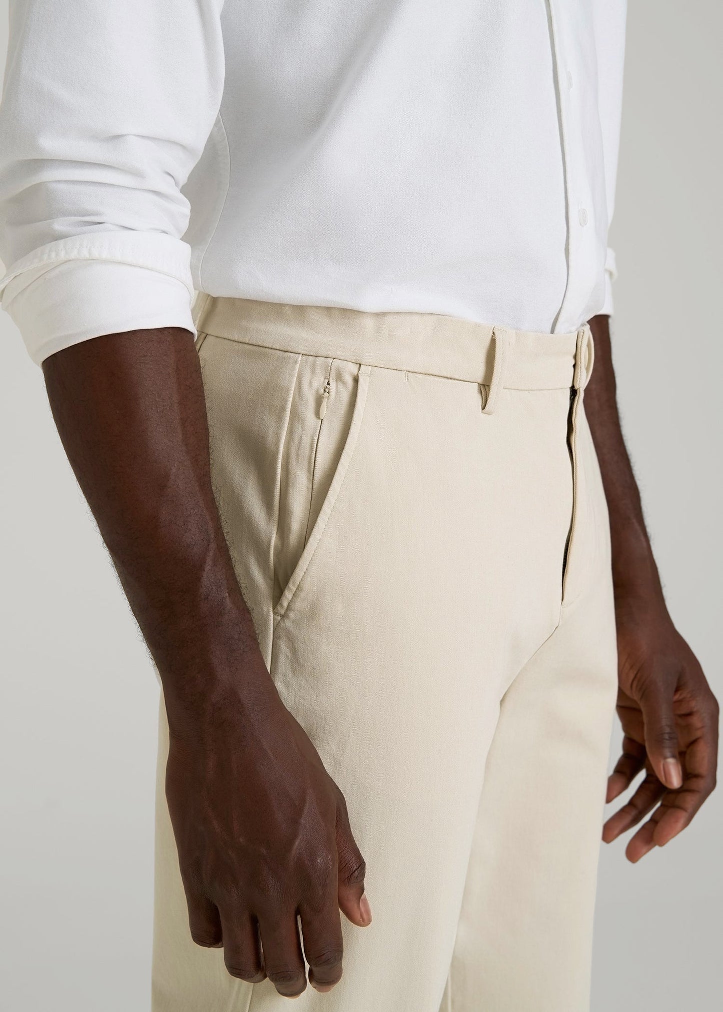 American Tall Men 4 Way Stretch Commuter STRAIGHT Leg Chino Pants for Tall Men in Light Stone