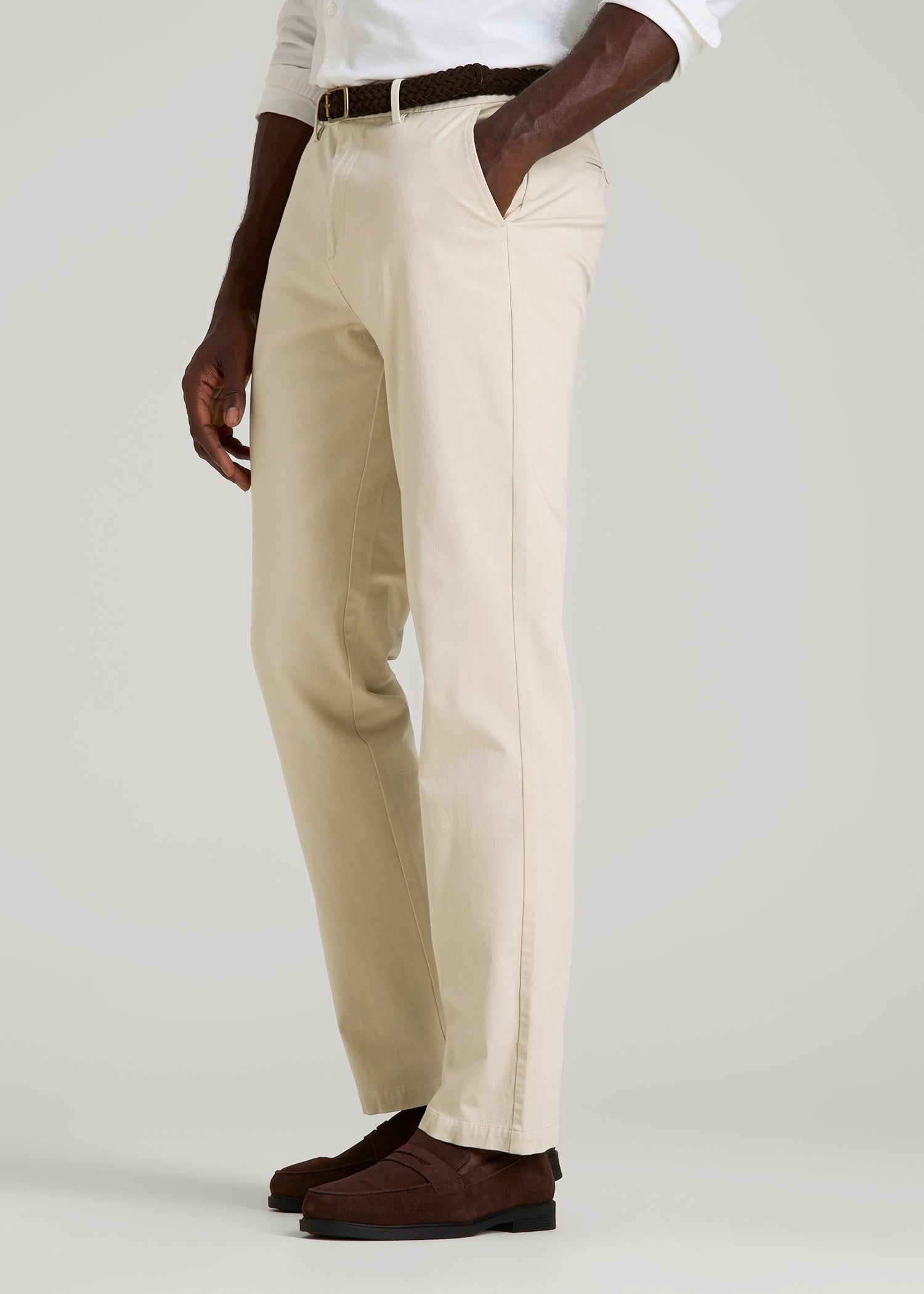 American Tall Men 4 Way Stretch Commuter STRAIGHT Leg Chino Pants for Tall Men in Light Stone