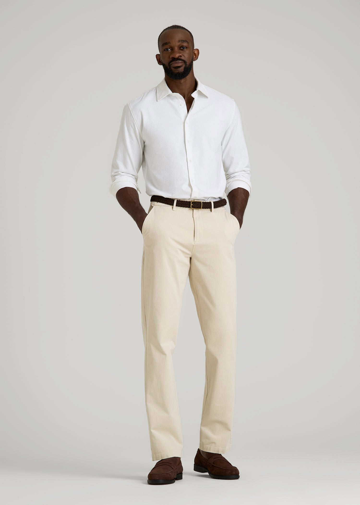 American Tall Men 4 Way Stretch Commuter STRAIGHT Leg Chino Pants for Tall Men in Light Stone