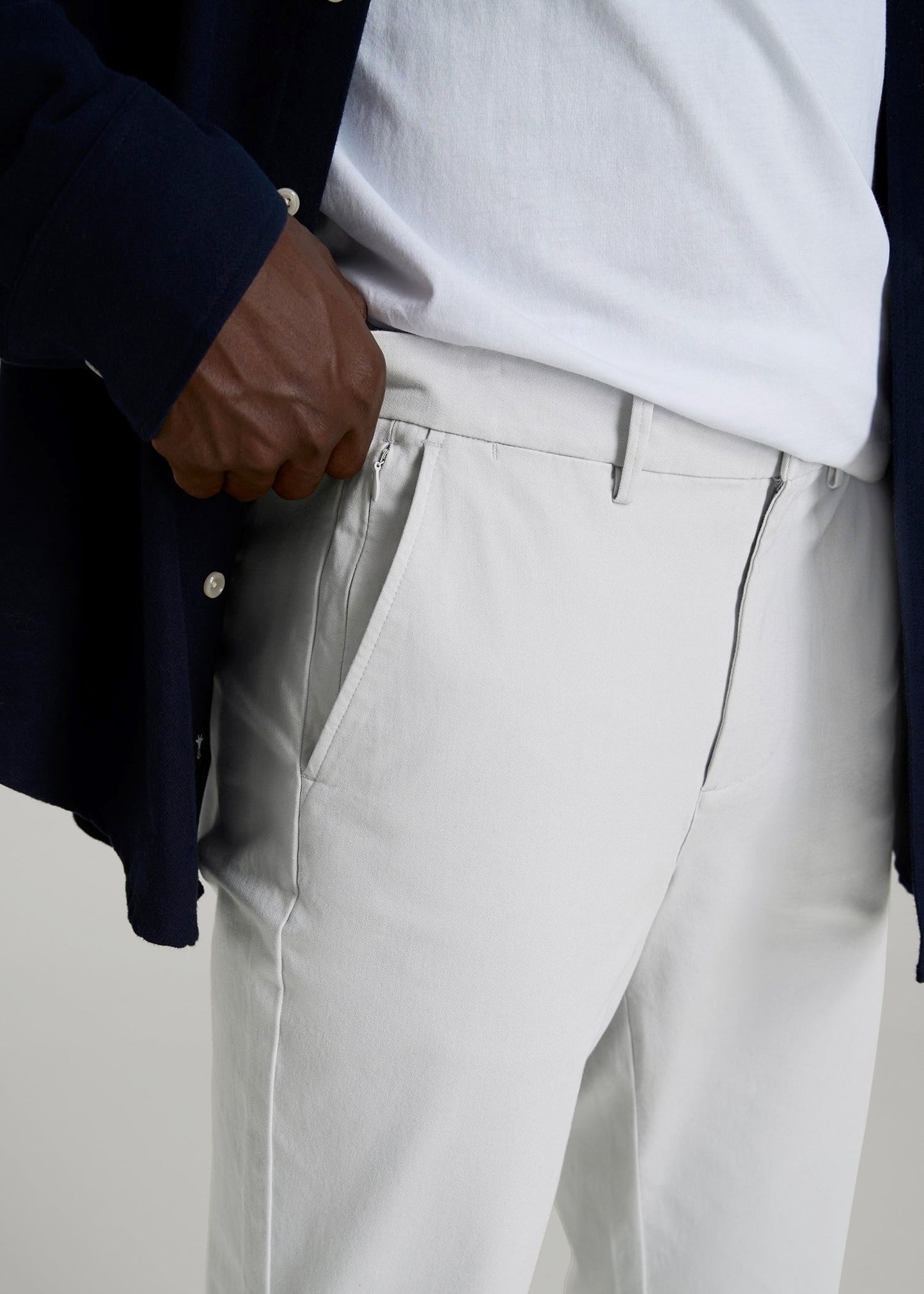 American Tall Men 4 Way Stretch Commuter TAPERED Chino Pants for Tall Men in Silver Drop