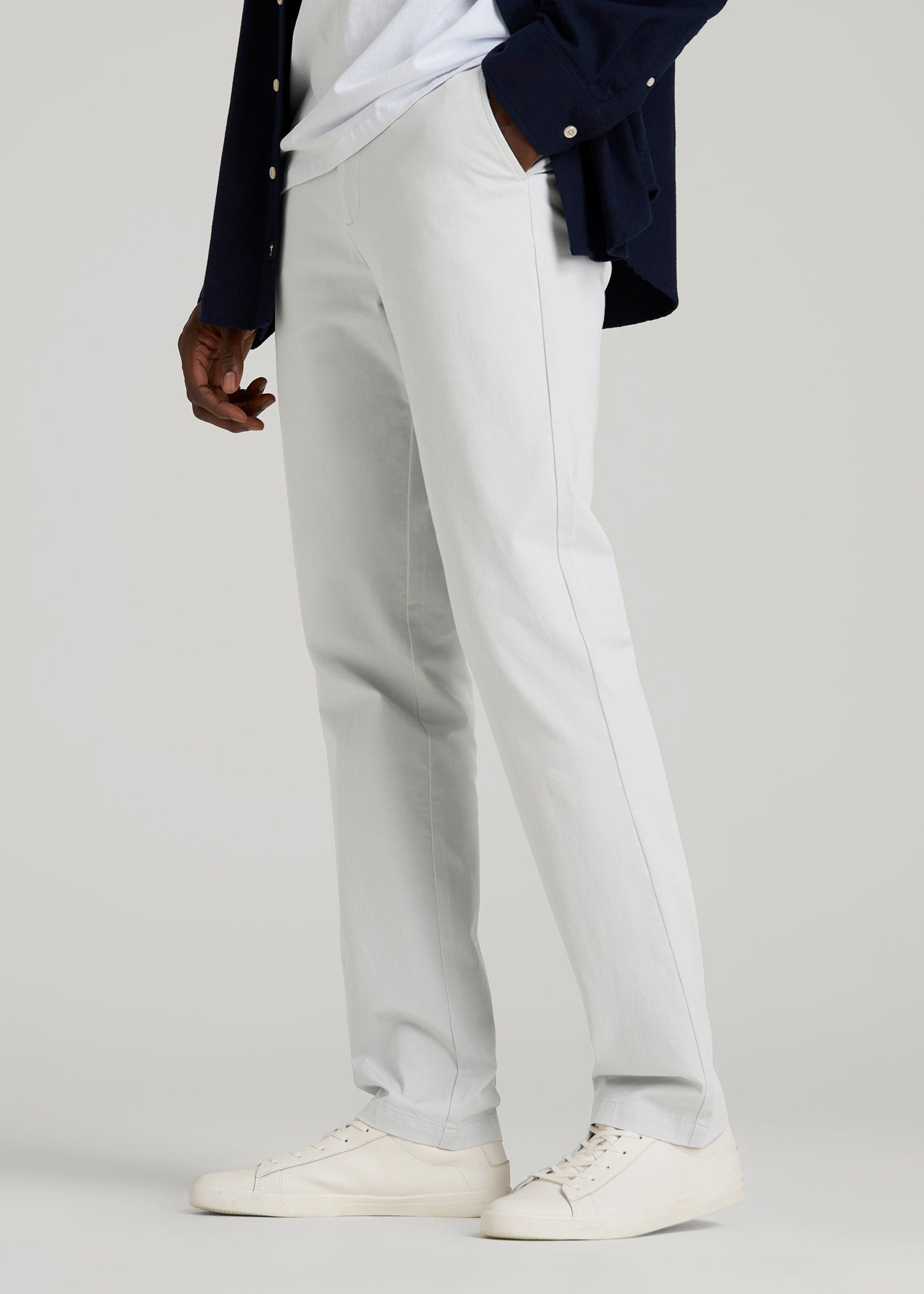 American Tall Men 4 Way Stretch Commuter TAPERED Chino Pants for Tall Men in Silver Drop