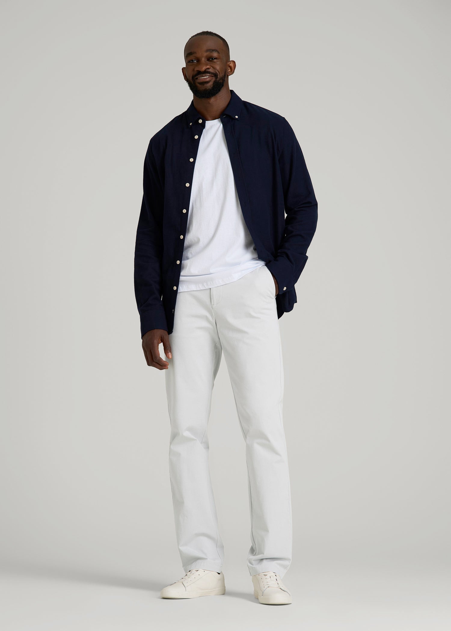 American Tall Men 4 Way Stretch Commuter TAPERED Chino Pants for Tall Men in Silver Drop