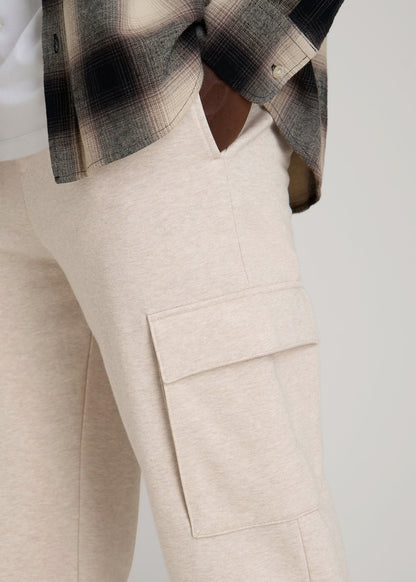 American Tall Men Wearever Fleece Straight Leg Cargo Sweatpant for Tall Men in Oatmeal Mix