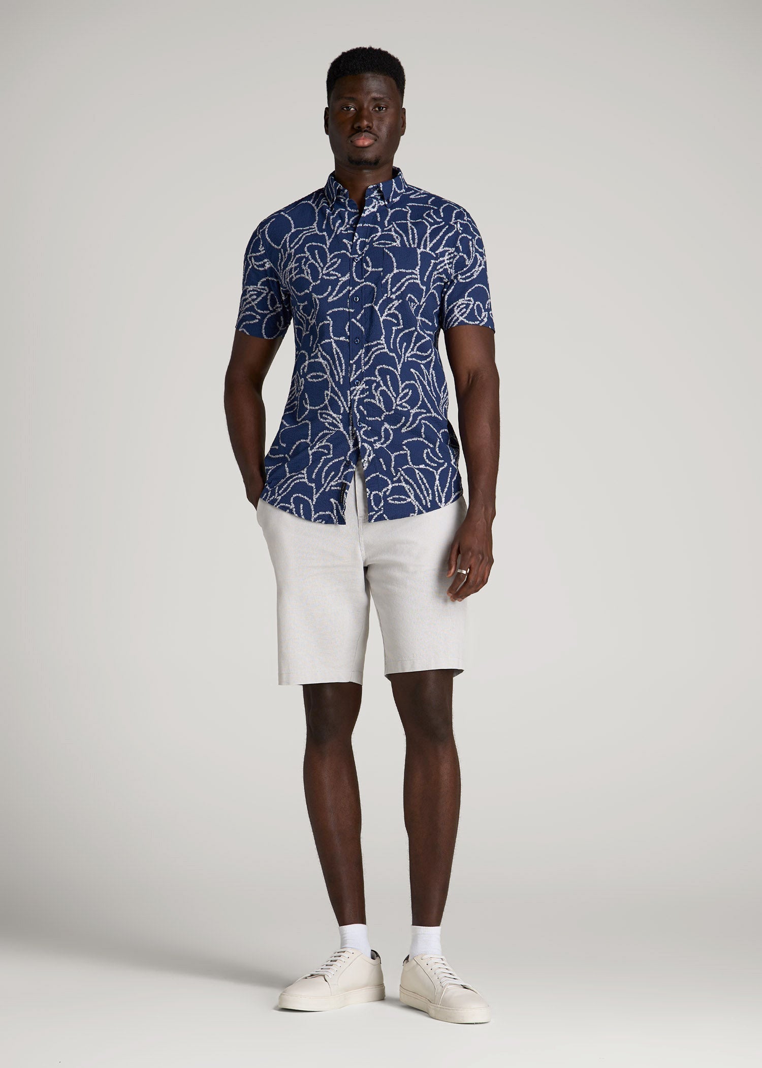 American Tall Men Linen Shorts For Tall Men in Vapor Grey
