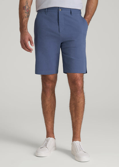 American Tall Men Seersucker Shorts for Tall Men in Steel Blue