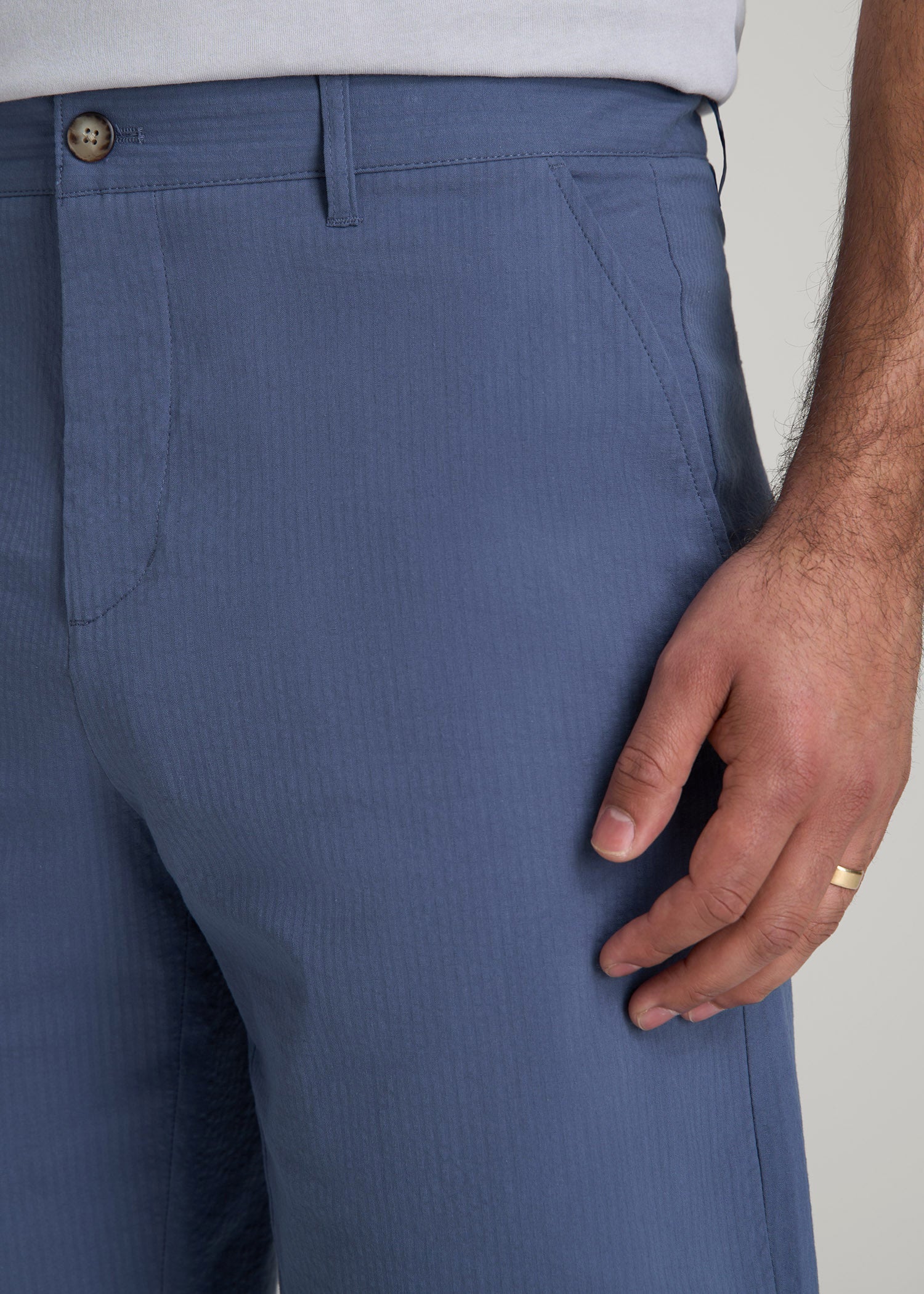American Tall Men Seersucker Shorts for Tall Men in Steel Blue