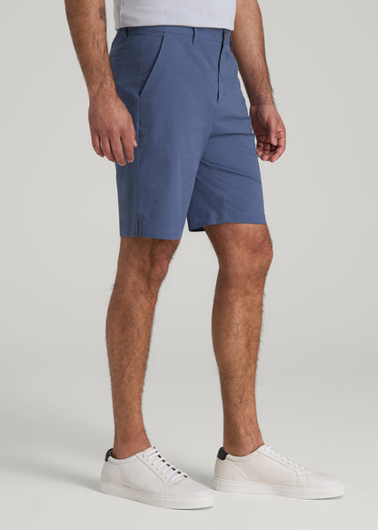 American Tall Men Seersucker Shorts for Tall Men in Steel Blue