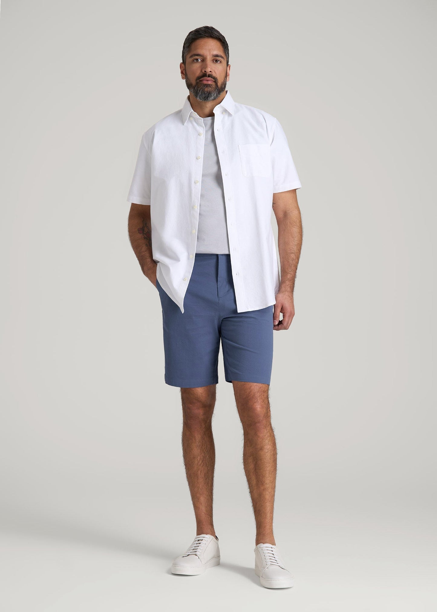 American Tall Men Seersucker Shorts for Tall Men in Steel Blue