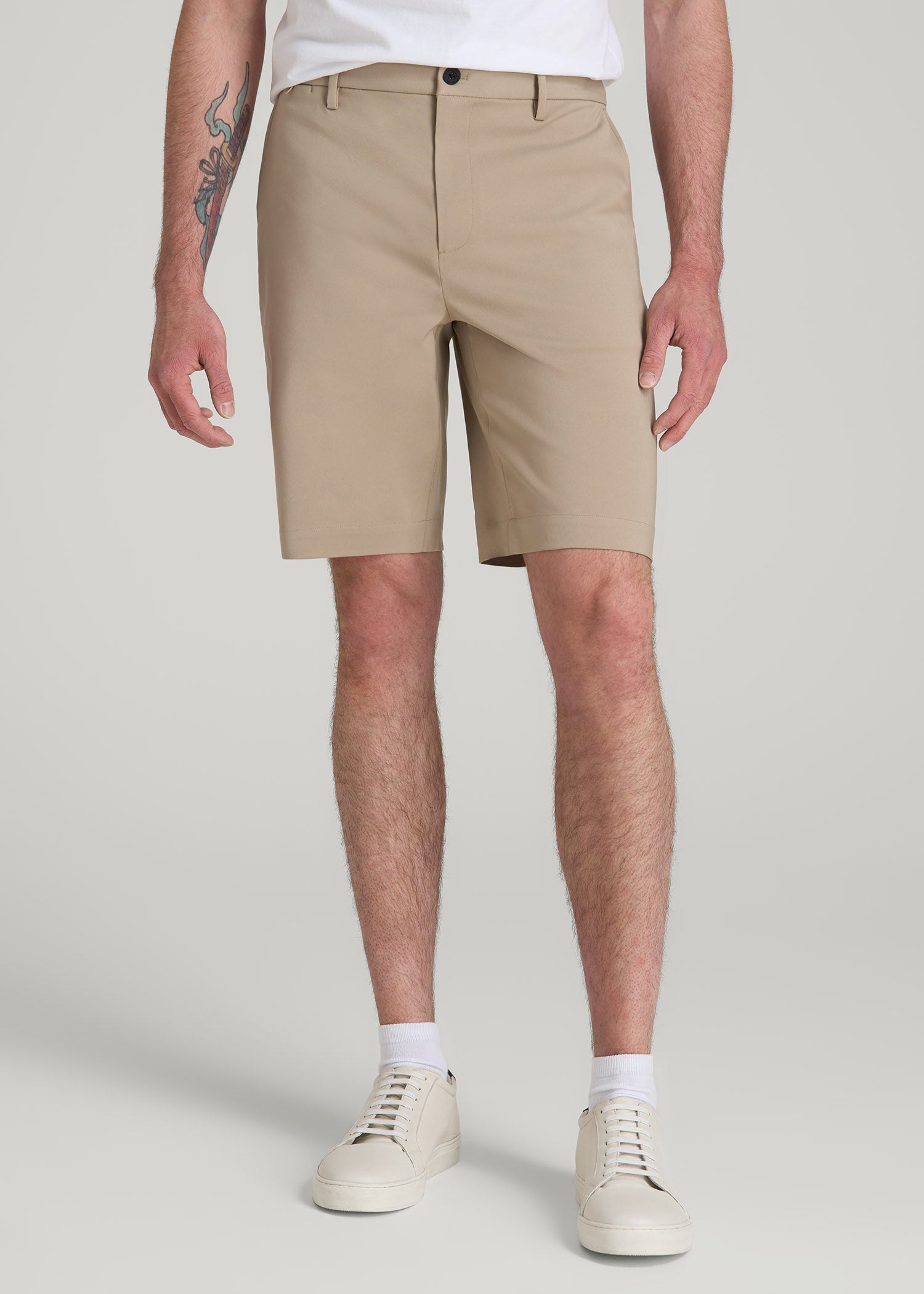 American Tall Men Tech Chino Shorts for Tall Men in Desert Khaki
