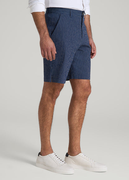 American Tall Men Seersucker Shorts for Tall Men in Navy and Off White Stripe