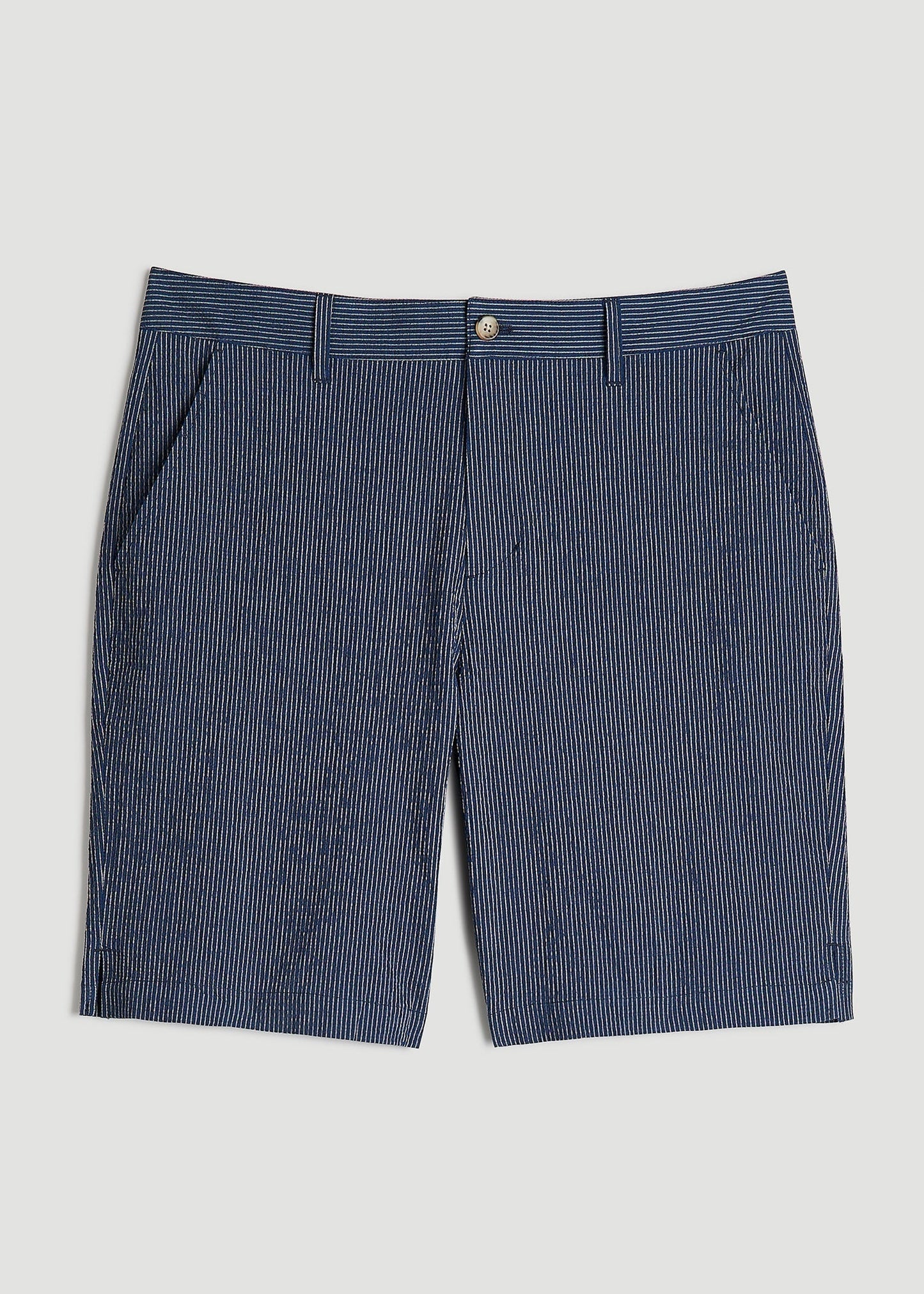 American Tall Men Seersucker Shorts for Tall Men in Navy and Off White Stripe
