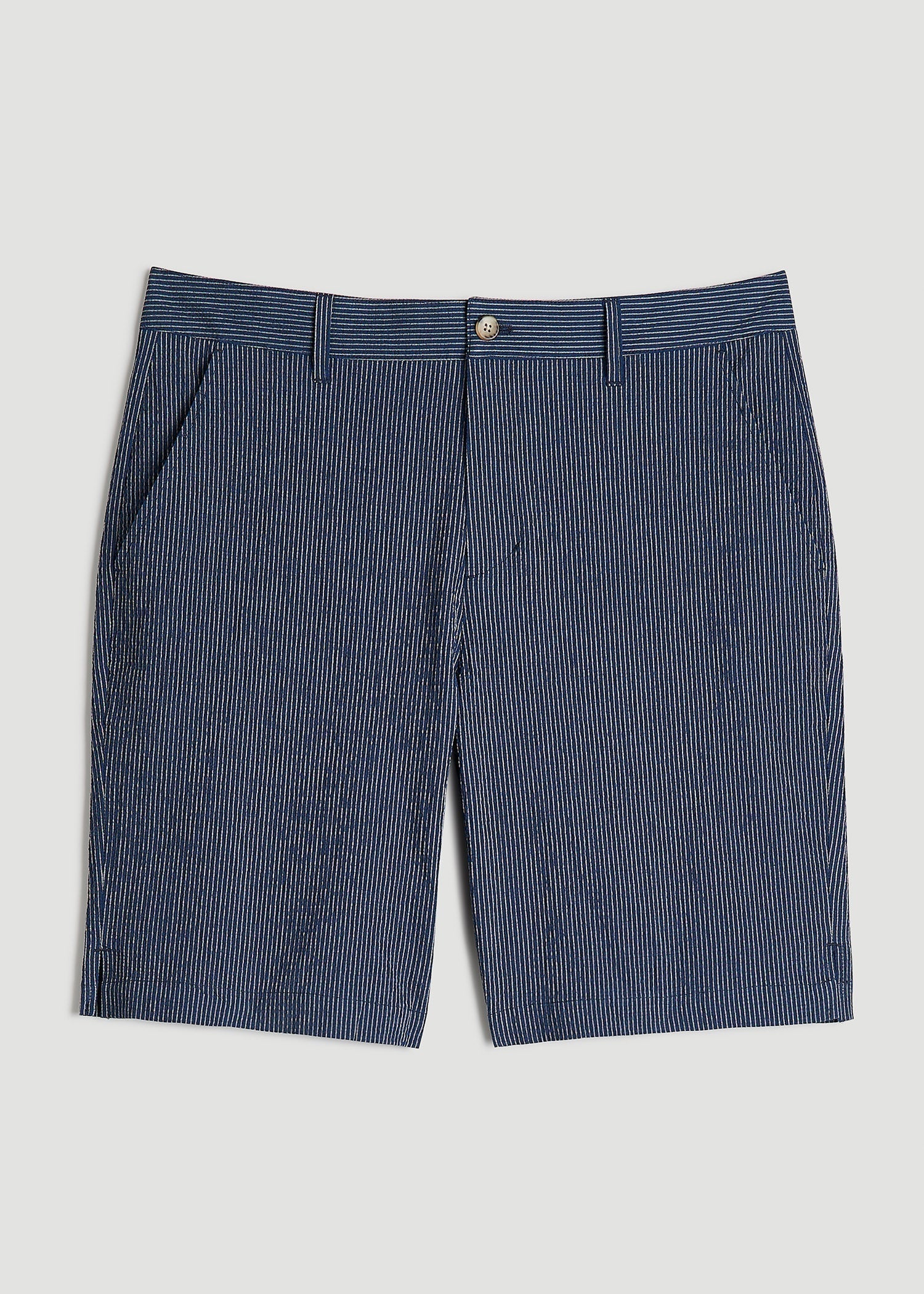 American Tall Men Seersucker Shorts for Tall Men in Navy and Off White Stripe