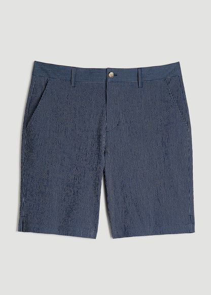 American Tall Men Seersucker Shorts for Tall Men in Navy and Off White Stripe
