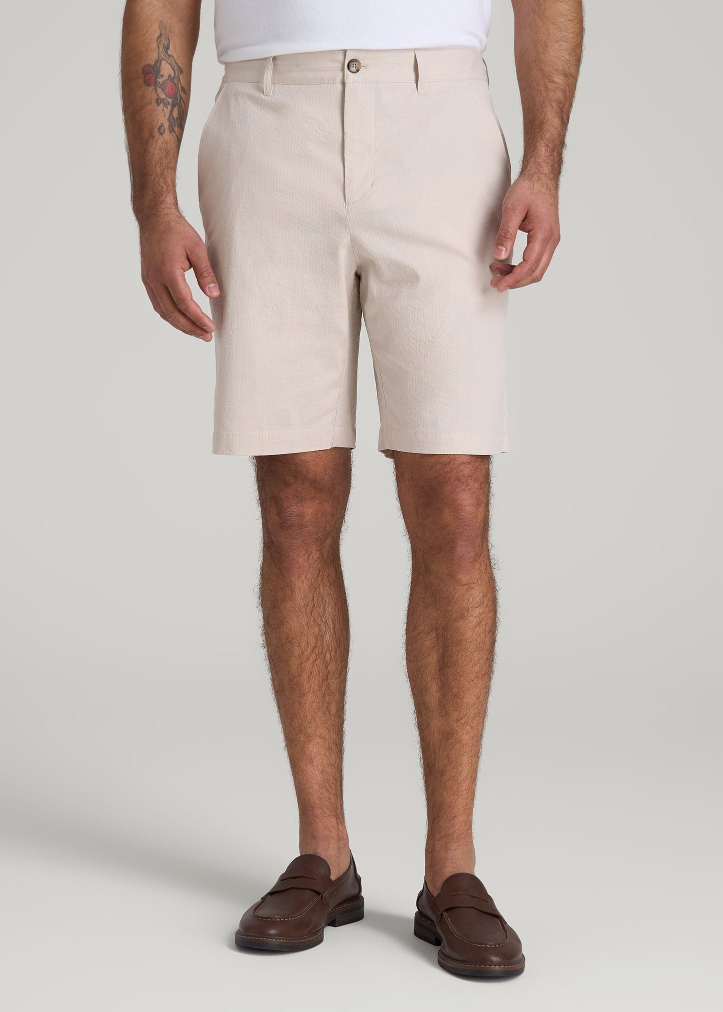American Tall Men Seersucker Shorts for Tall Men in Soft Beige