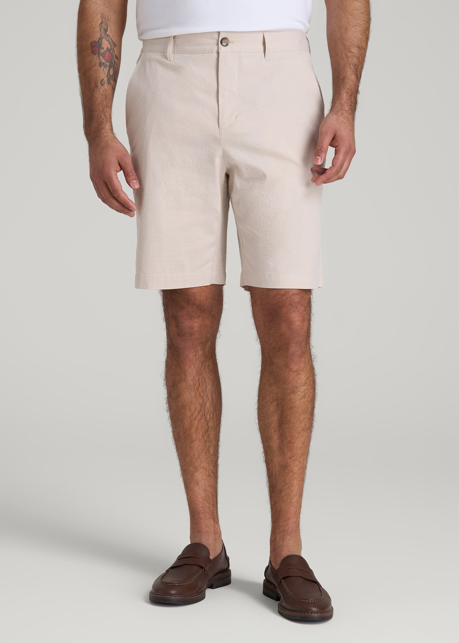 American Tall Men Seersucker Shorts for Tall Men in Soft Beige