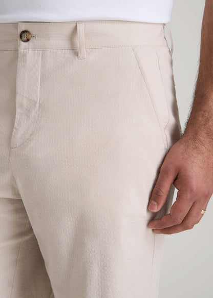 American Tall Men Seersucker Shorts for Tall Men in Soft Beige