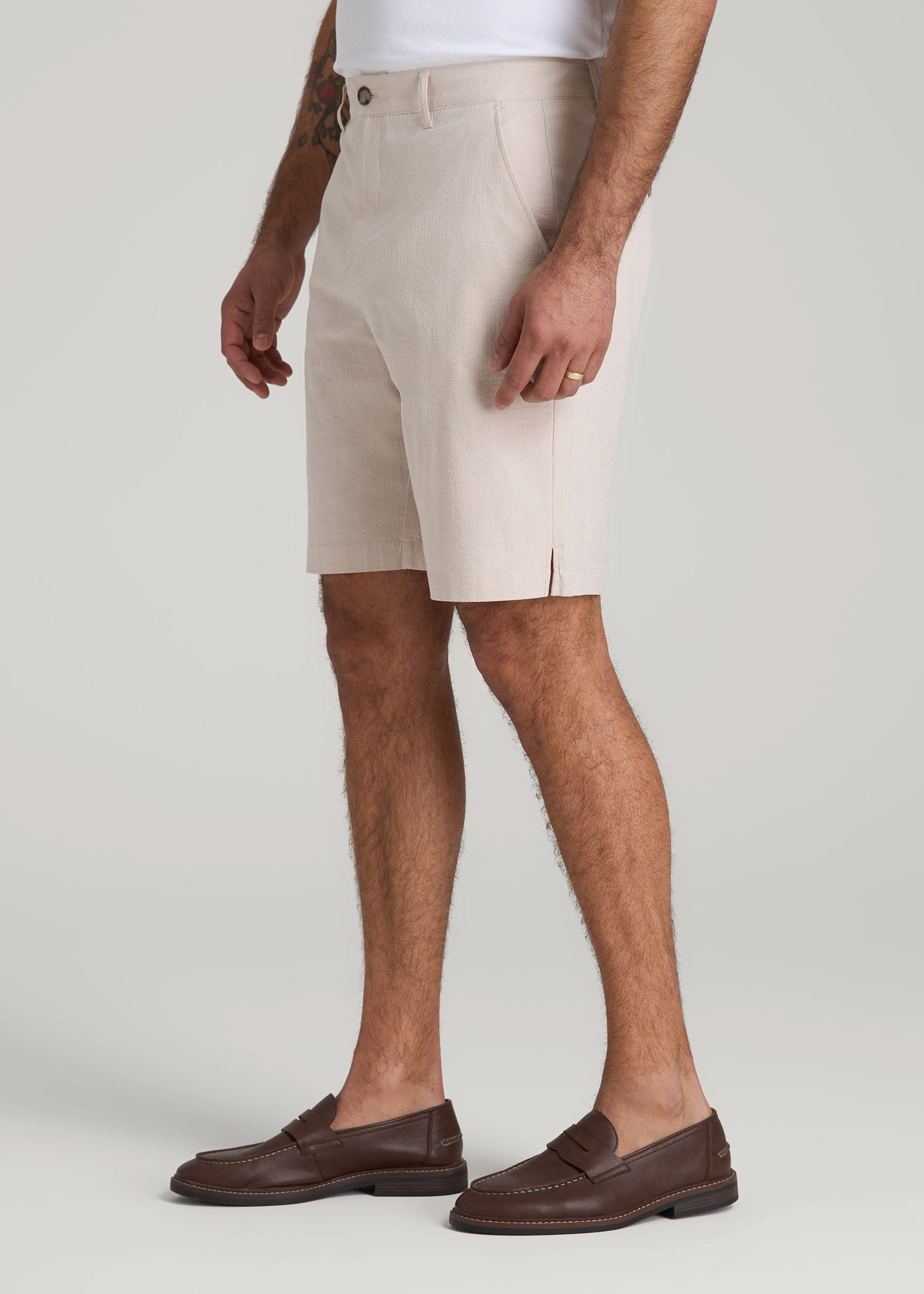 American Tall Men Seersucker Shorts for Tall Men in Soft Beige