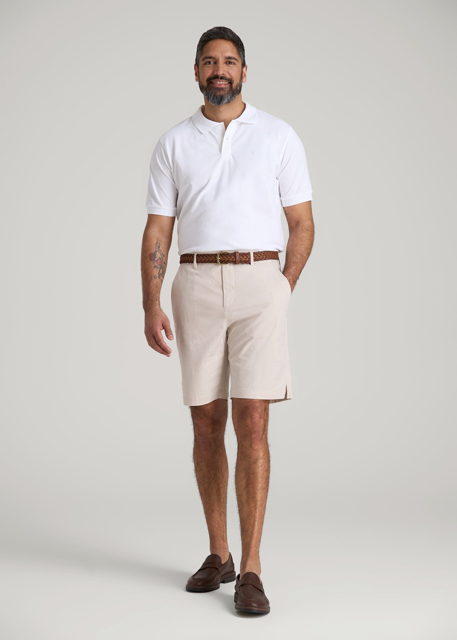 American Tall Men Seersucker Shorts for Tall Men in Soft Beige