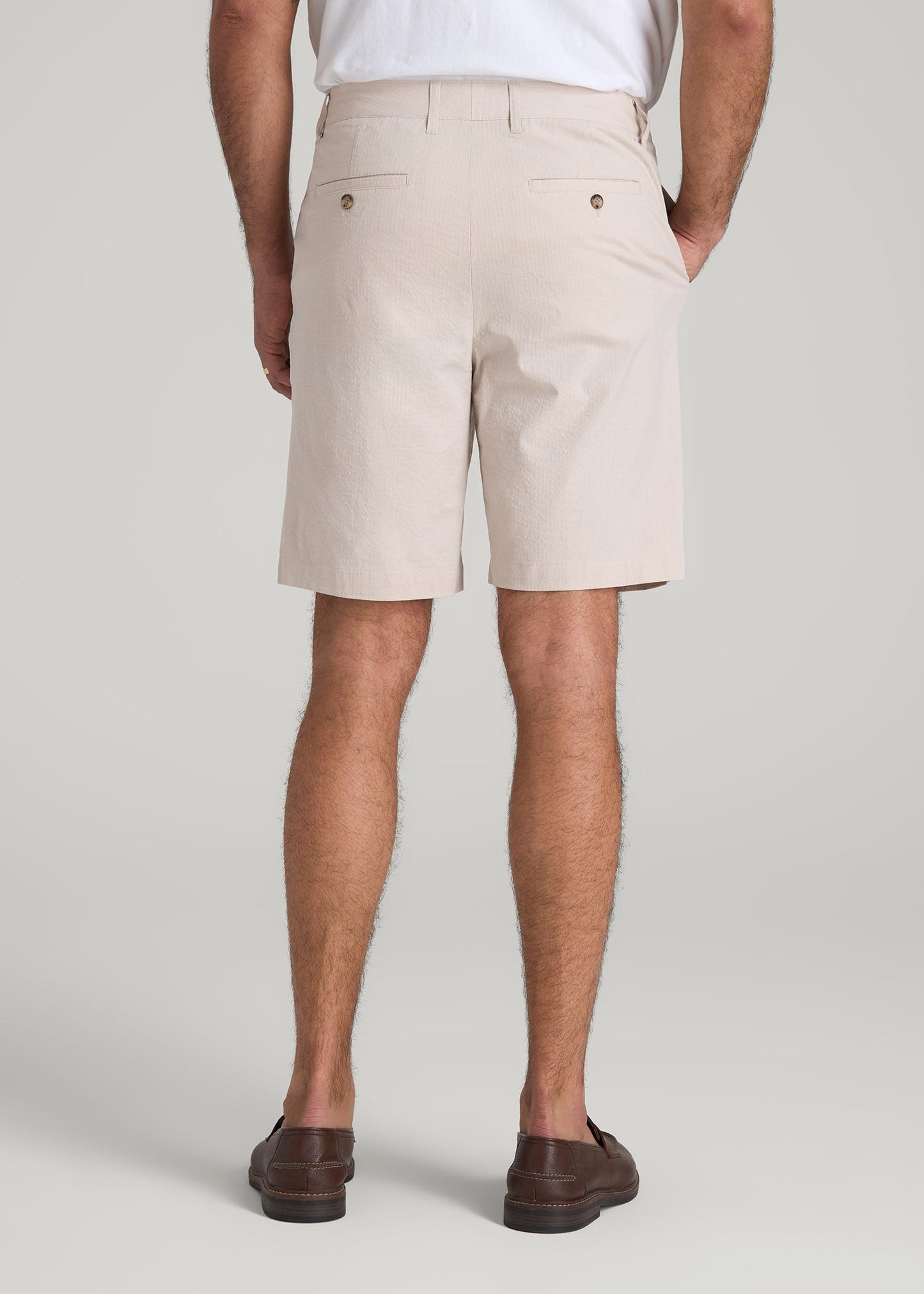 American Tall Men Seersucker Shorts for Tall Men in Soft Beige
