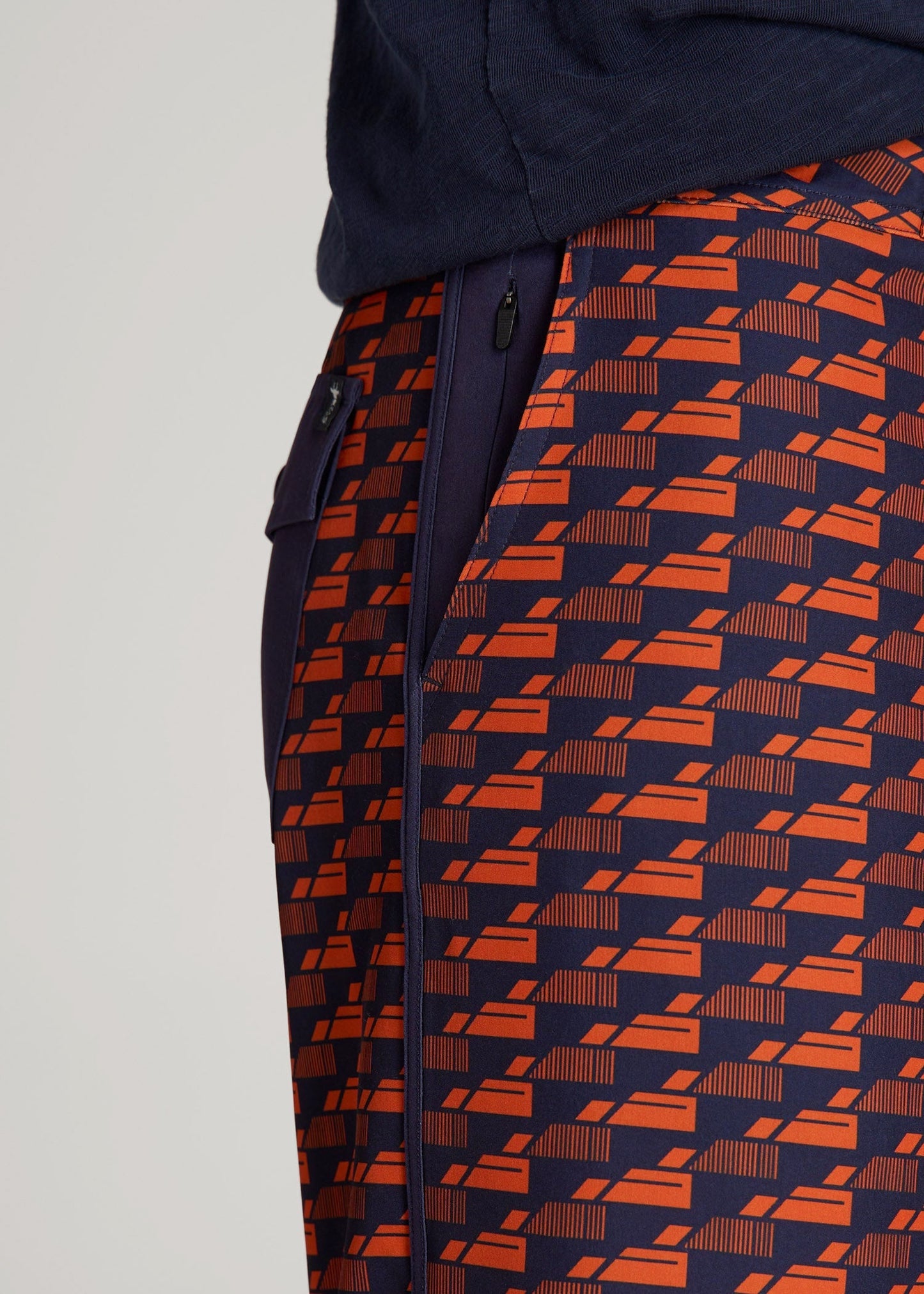American Tall Men Hi-Tide Scallop Board Shorts for Tall Men in Bright Orange Geometric