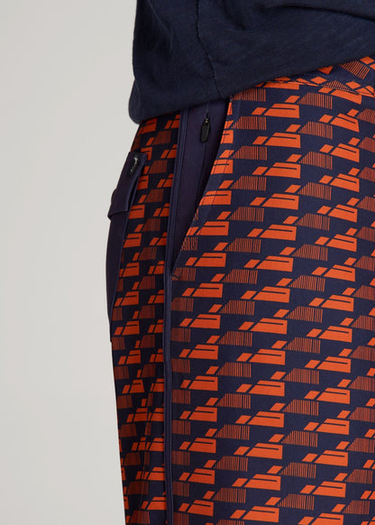 American Tall Men Hi-Tide Scallop Board Shorts for Tall Men in Bright Orange Geometric
