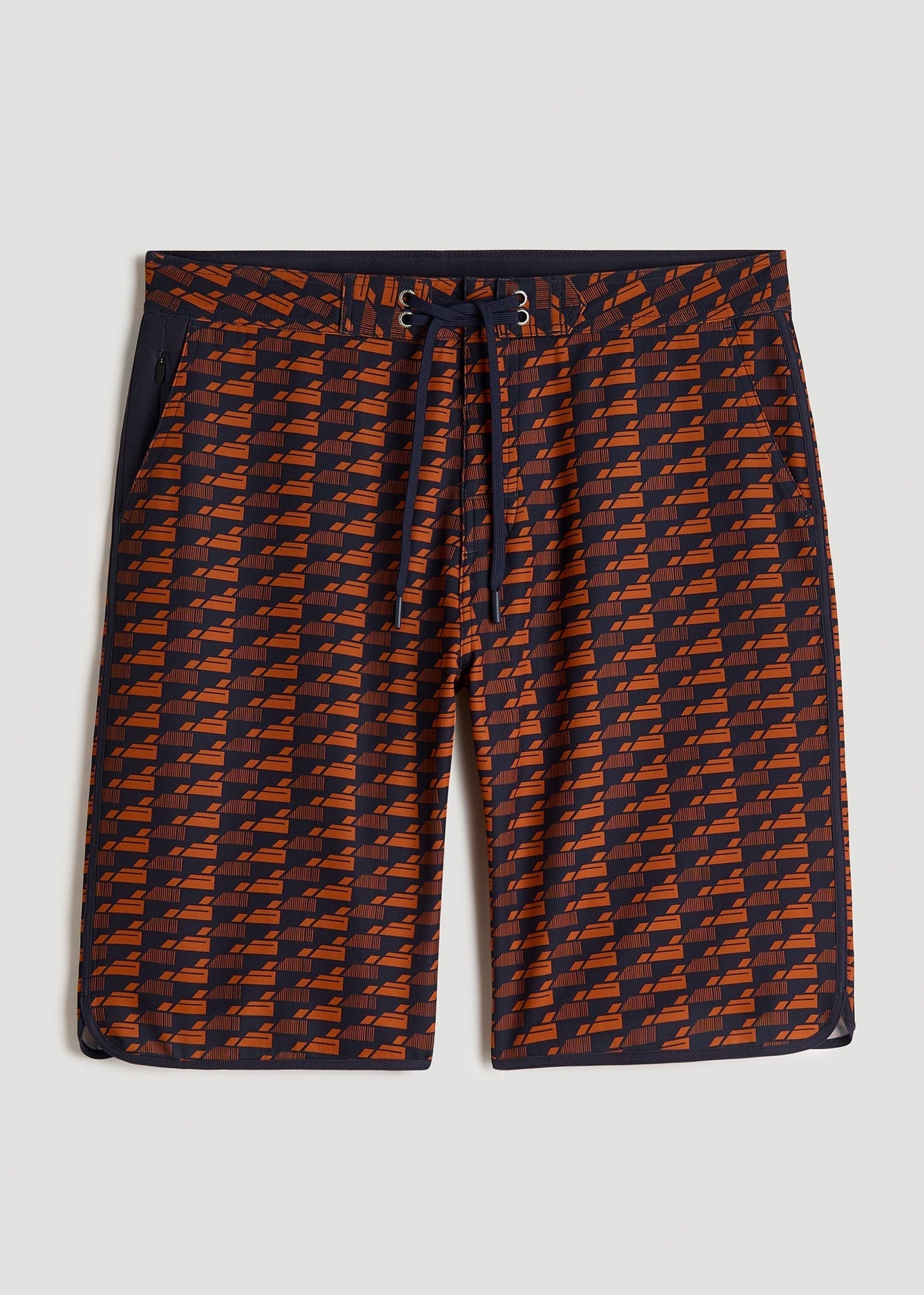 American Tall Men Hi-Tide Scallop Board Shorts for Tall Men in Bright Orange Geometric