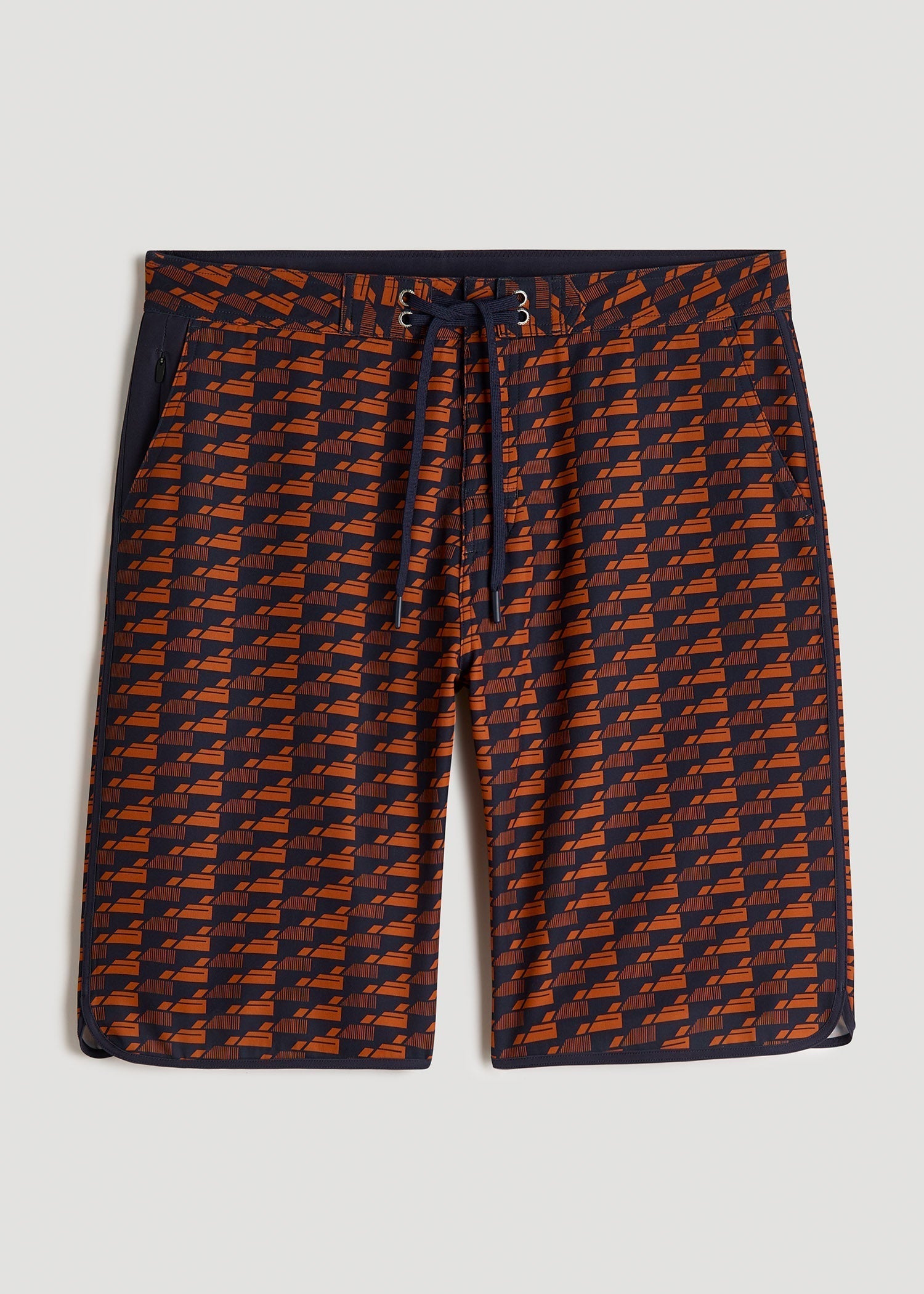 American Tall Men Hi-Tide Scallop Board Shorts for Tall Men in Bright Orange Geometric