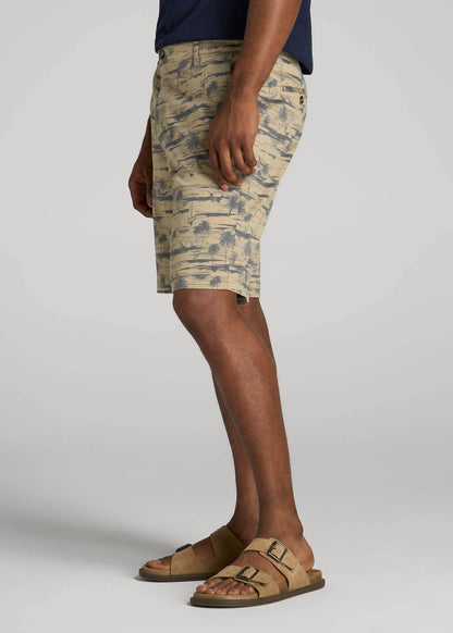 American Tall Men Printed Stretch Cotton Shorts for Tall Men in Grey Oceanic Print