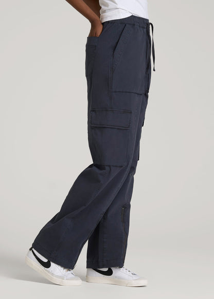 American Tall Men|Women High Rise Garment Dyed Baggy Cargo Pants for Tall Women in Deep Navy